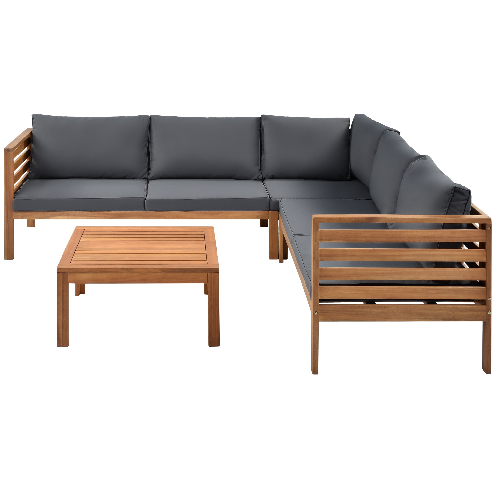 4-piece Outdoor Solid Wood  Symmetrical Patio Sofa Set with Table and Cushions