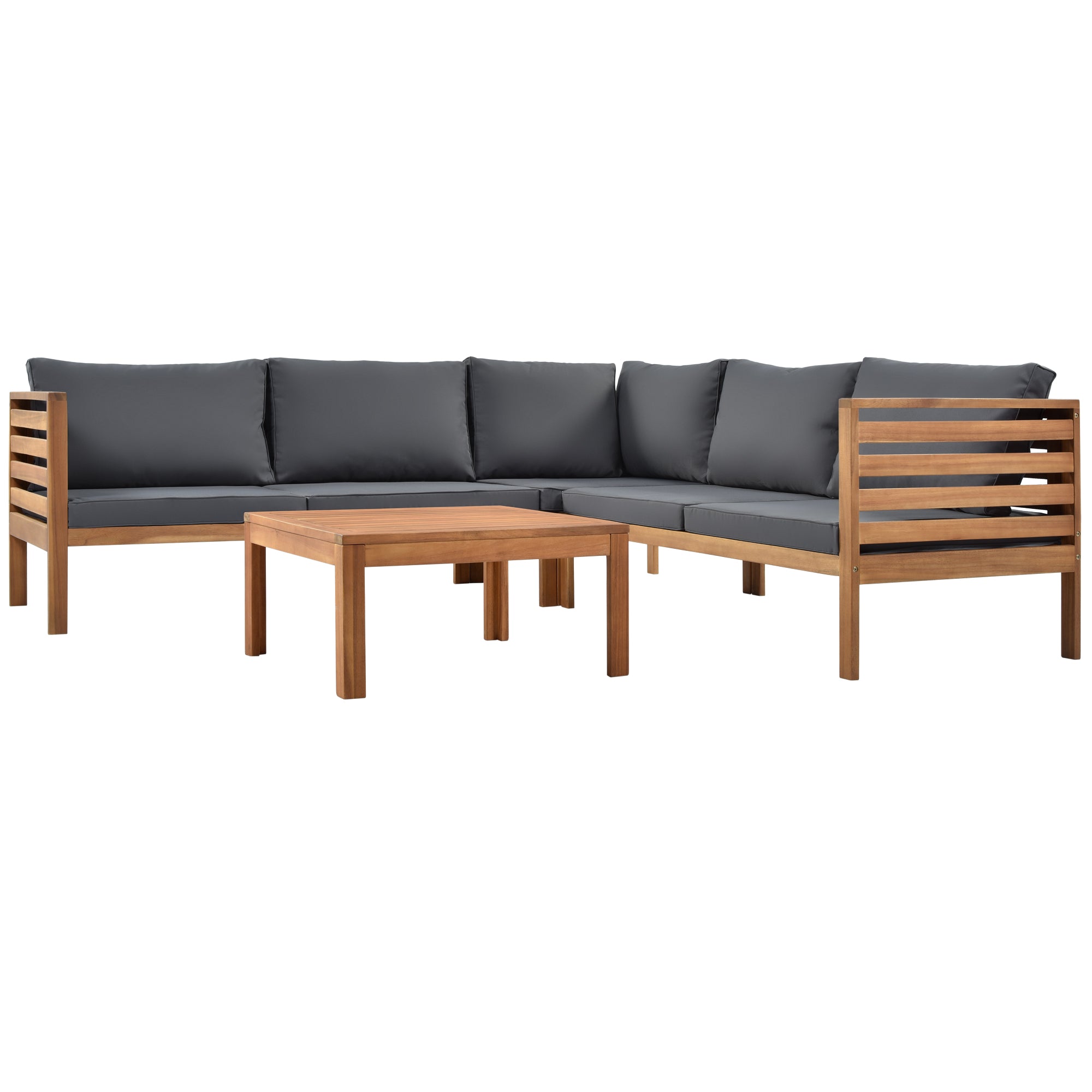 4-piece Outdoor Solid Wood  Symmetrical Patio Sofa Set with Table and Cushions