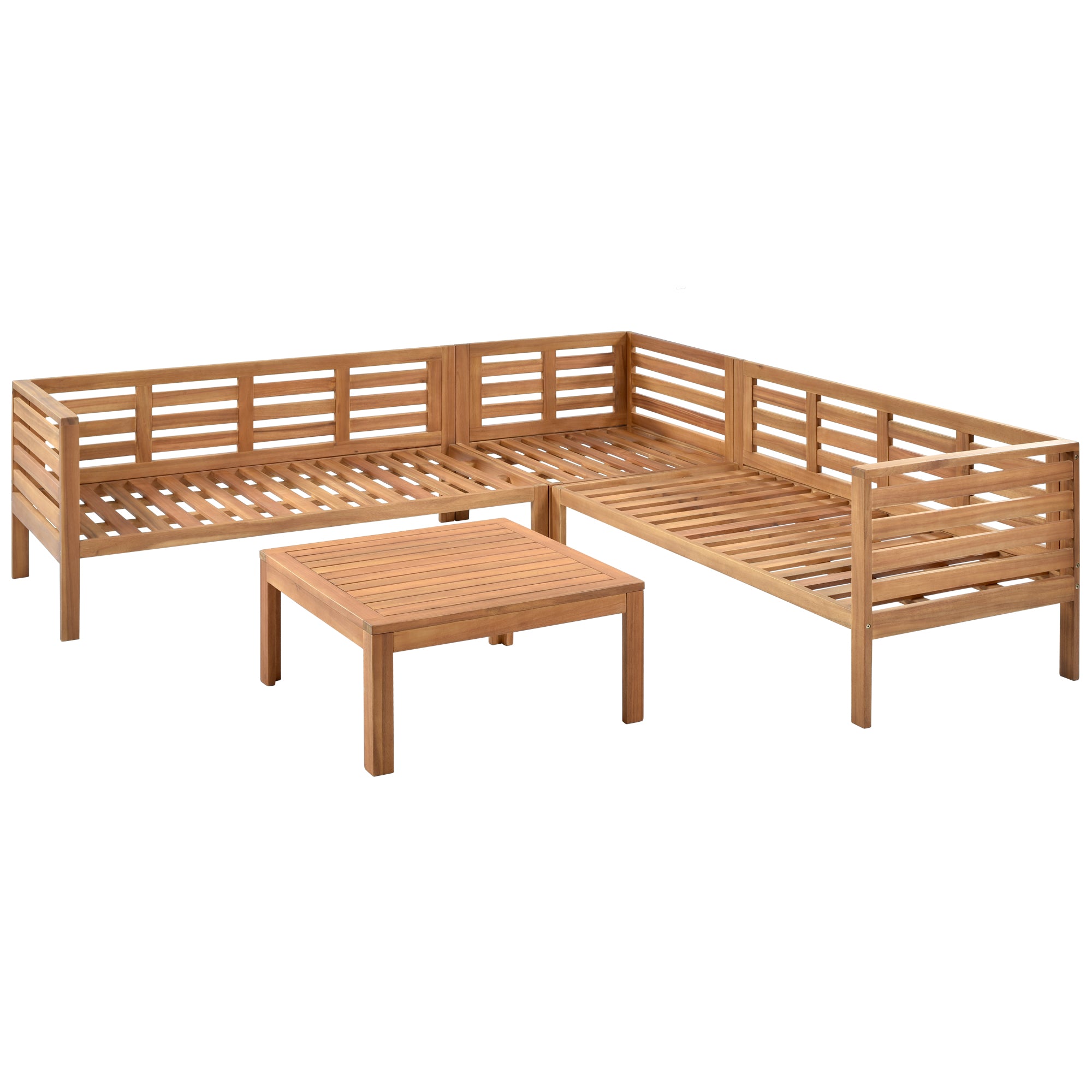 4-piece Outdoor Solid Wood  Symmetrical Patio Sofa Set with Table and Cushions