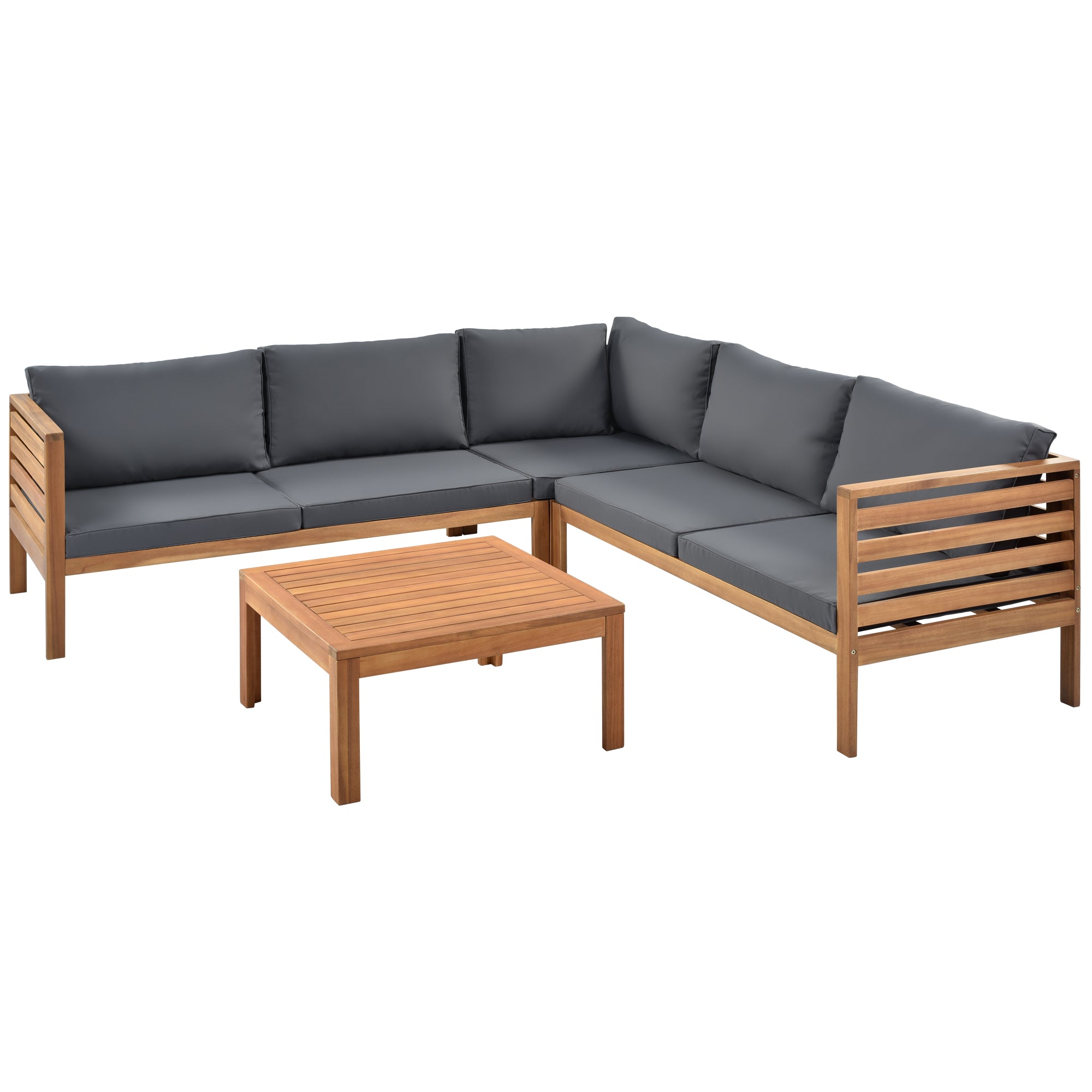 4-piece Outdoor Solid Wood  Symmetrical Patio Sofa Set with Table and Cushions