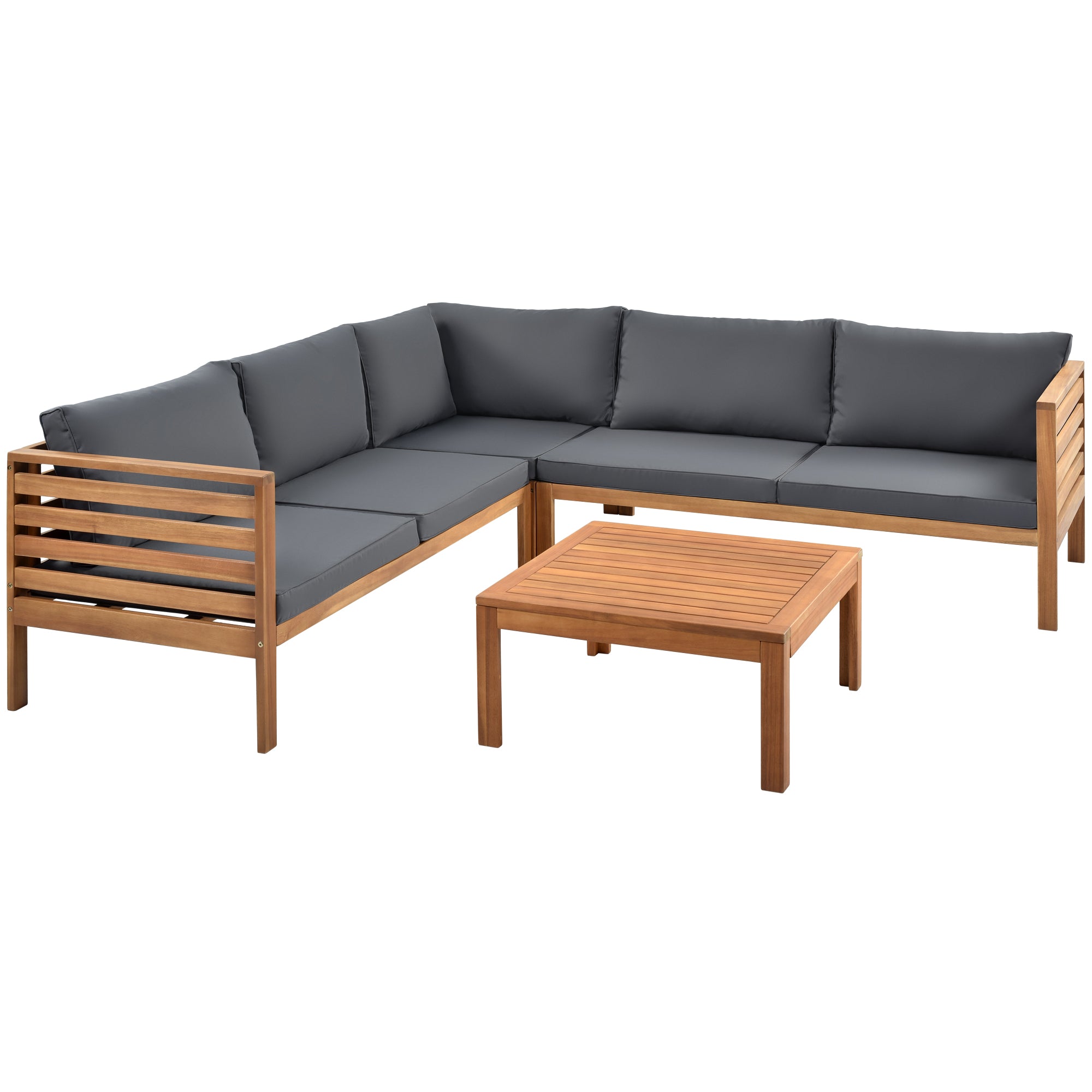 4-piece Outdoor Solid Wood  Symmetrical Patio Sofa Set with Table and Cushions