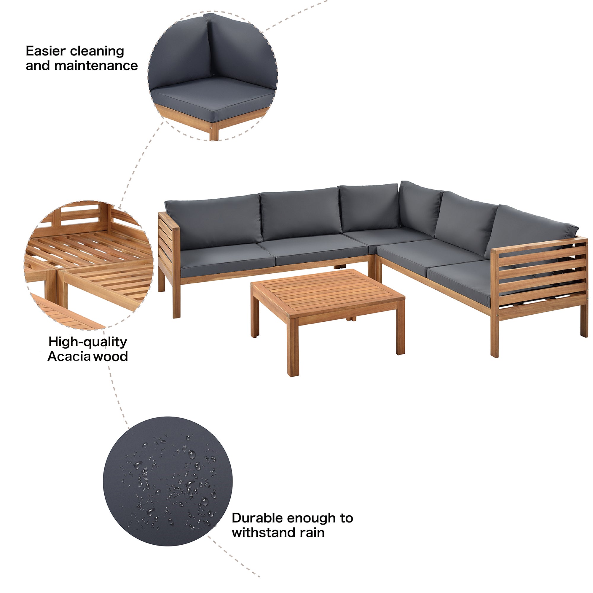 4-piece Outdoor Solid Wood  Symmetrical Patio Sofa Set with Table and Cushions