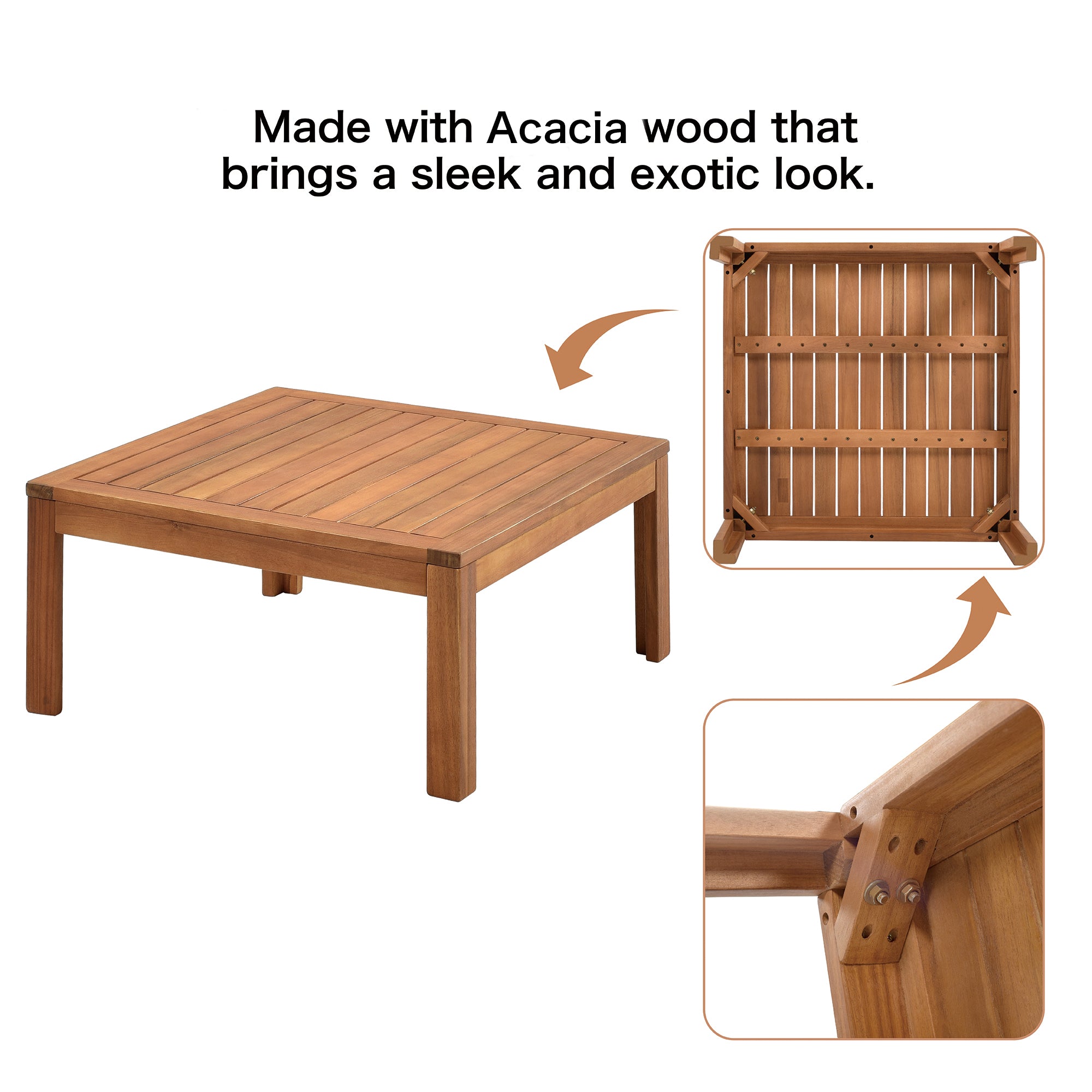 4-piece Outdoor Solid Wood  Symmetrical Patio Sofa Set with Table and Cushions