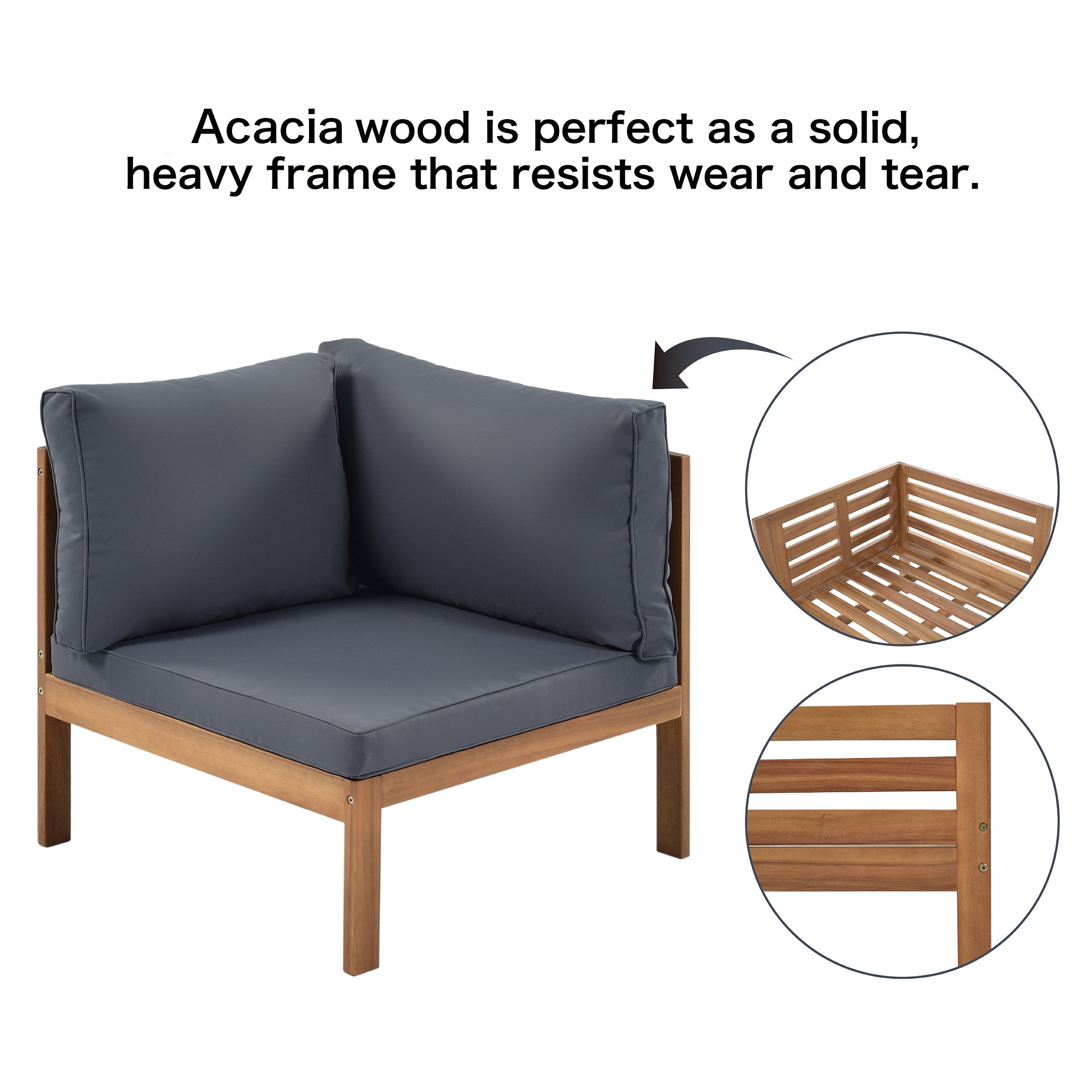 4-piece Outdoor Solid Wood  Symmetrical Patio Sofa Set with Table and Cushions