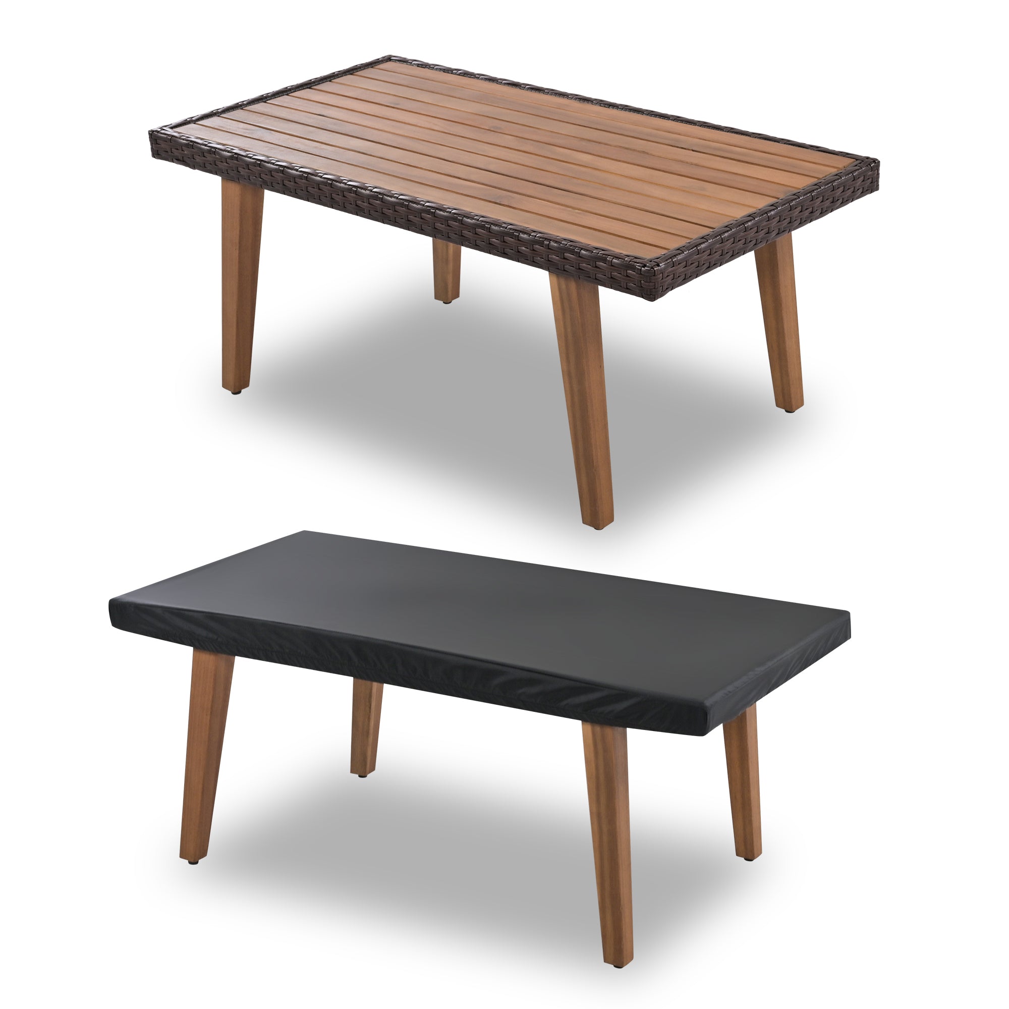4-piece Outdoor Solid Wood  Symmetrical Patio Sofa Set with Table and Cushions