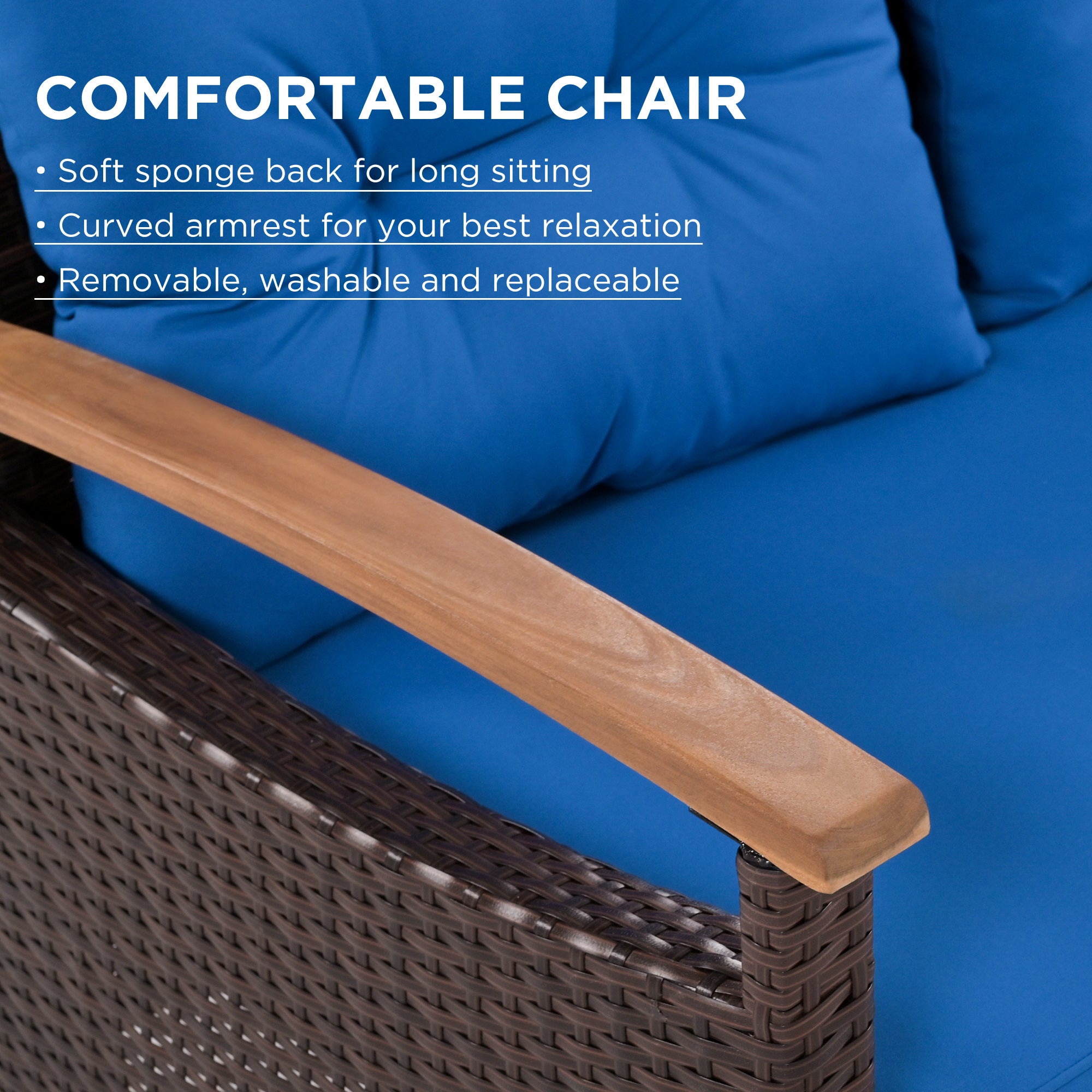 4-Piece PE Rattan Outdoor Sofa Set with Cushions, Wood Table and Legs BOGOPS13BL