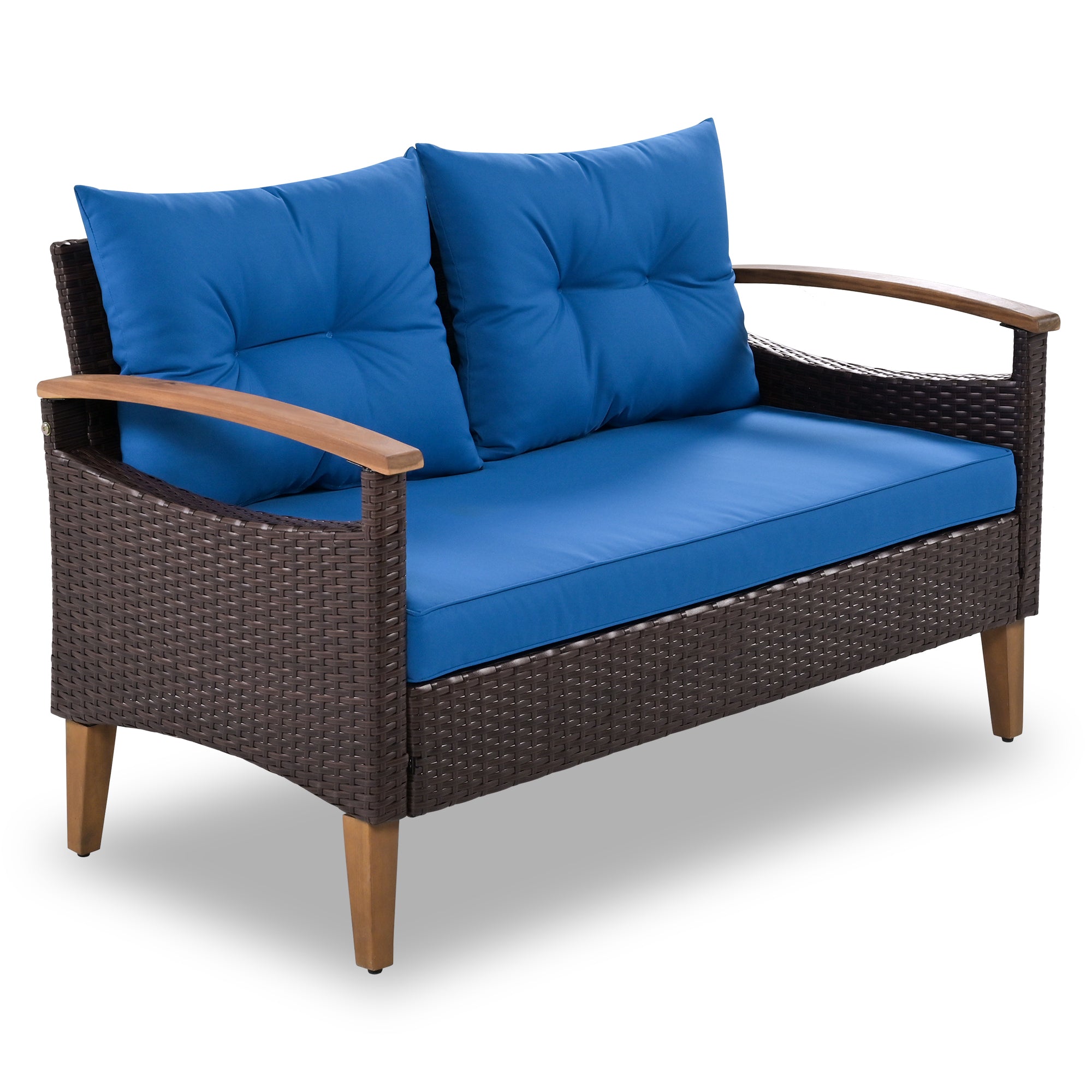 4-piece Outdoor Solid Wood  Symmetrical Patio Sofa Set with Table and Cushions