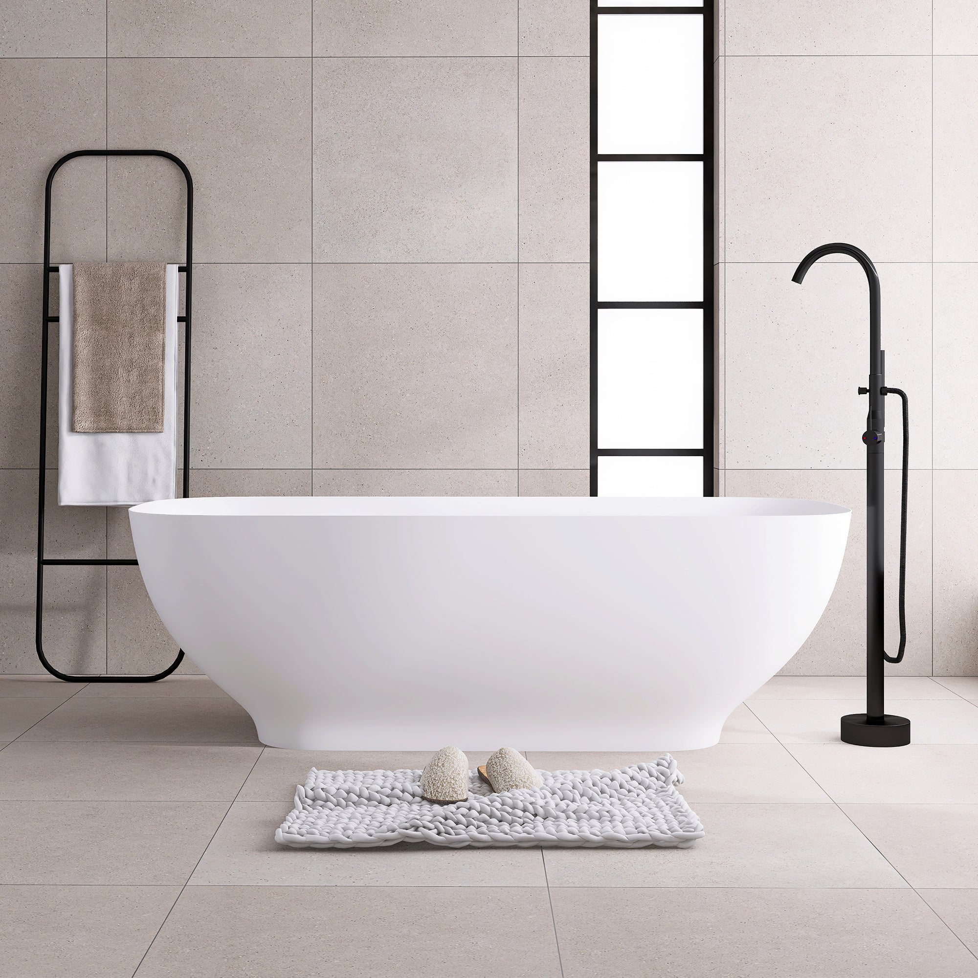 Solid Surface Freestanding Soaking Bathtub