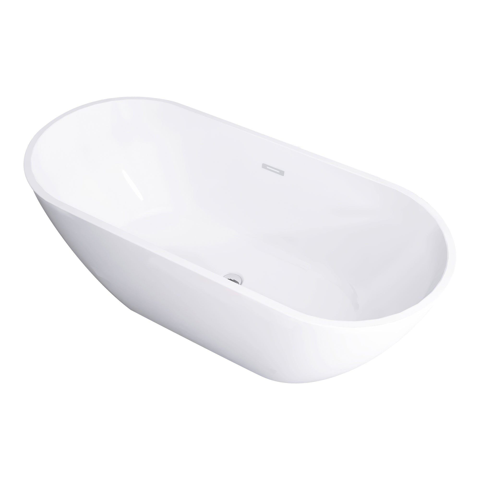 Staykiwi Acrylic Freestanding Soaking Bathtub in Glossy White with Chrome Drain