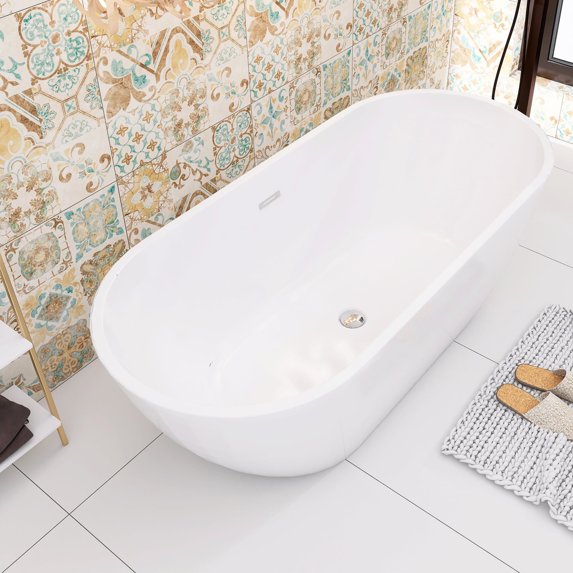 55"/59"/63"/67" Acrylic Freestanding Soaking Bathtub with Drain