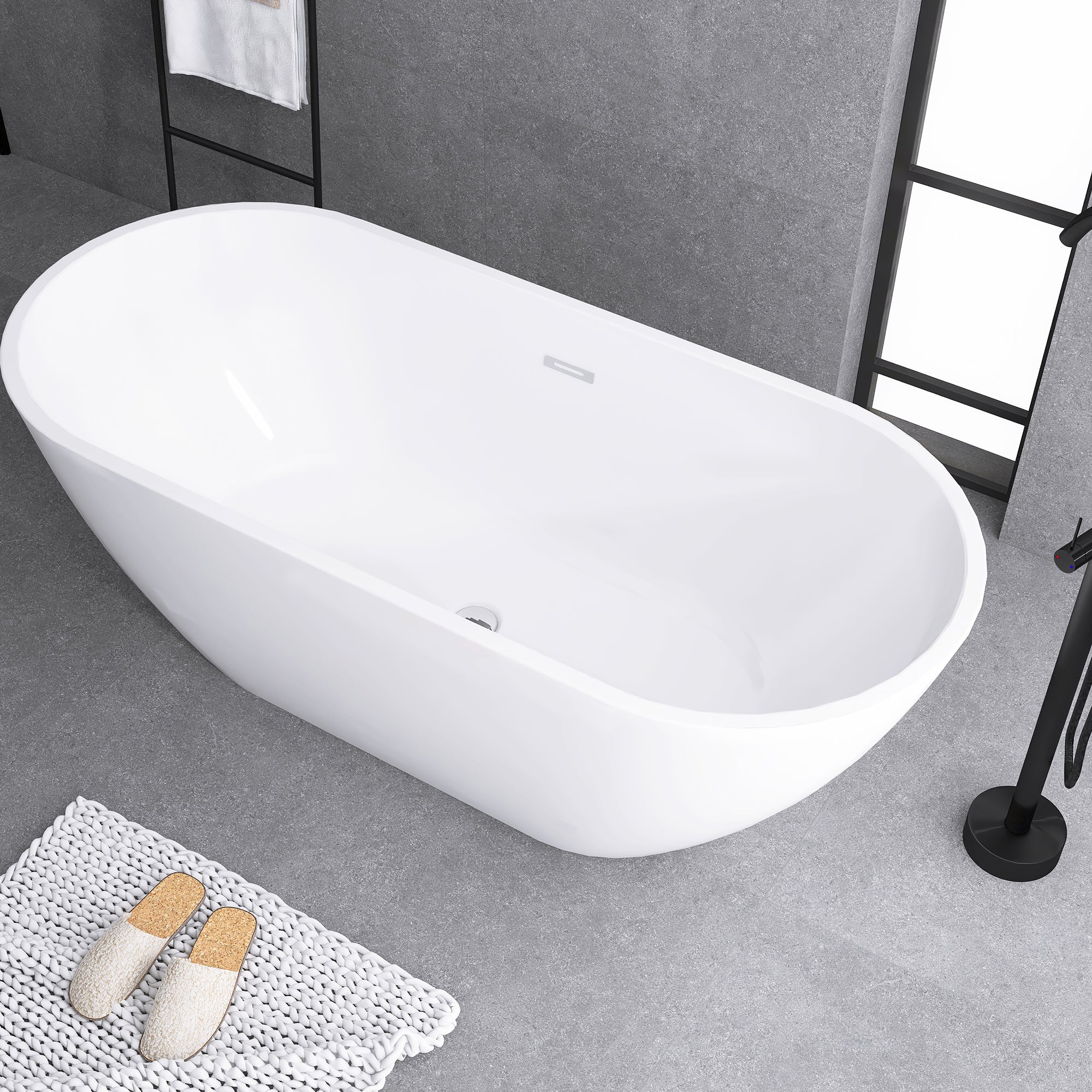 55"/59"/63"/67" Acrylic Freestanding Soaking Bathtub with Drain