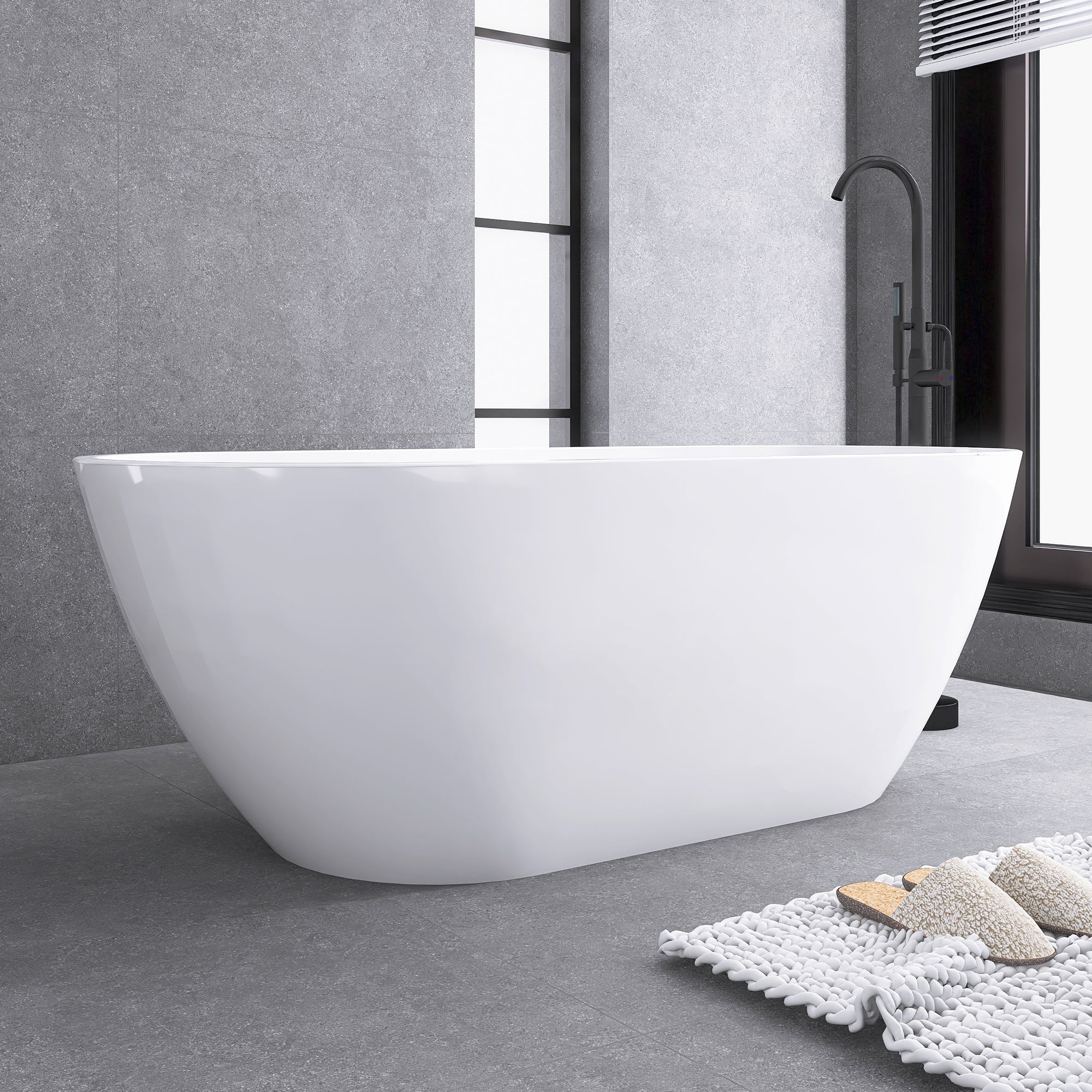 55"/59"/63"/67" Acrylic Freestanding Soaking Bathtub with Drain