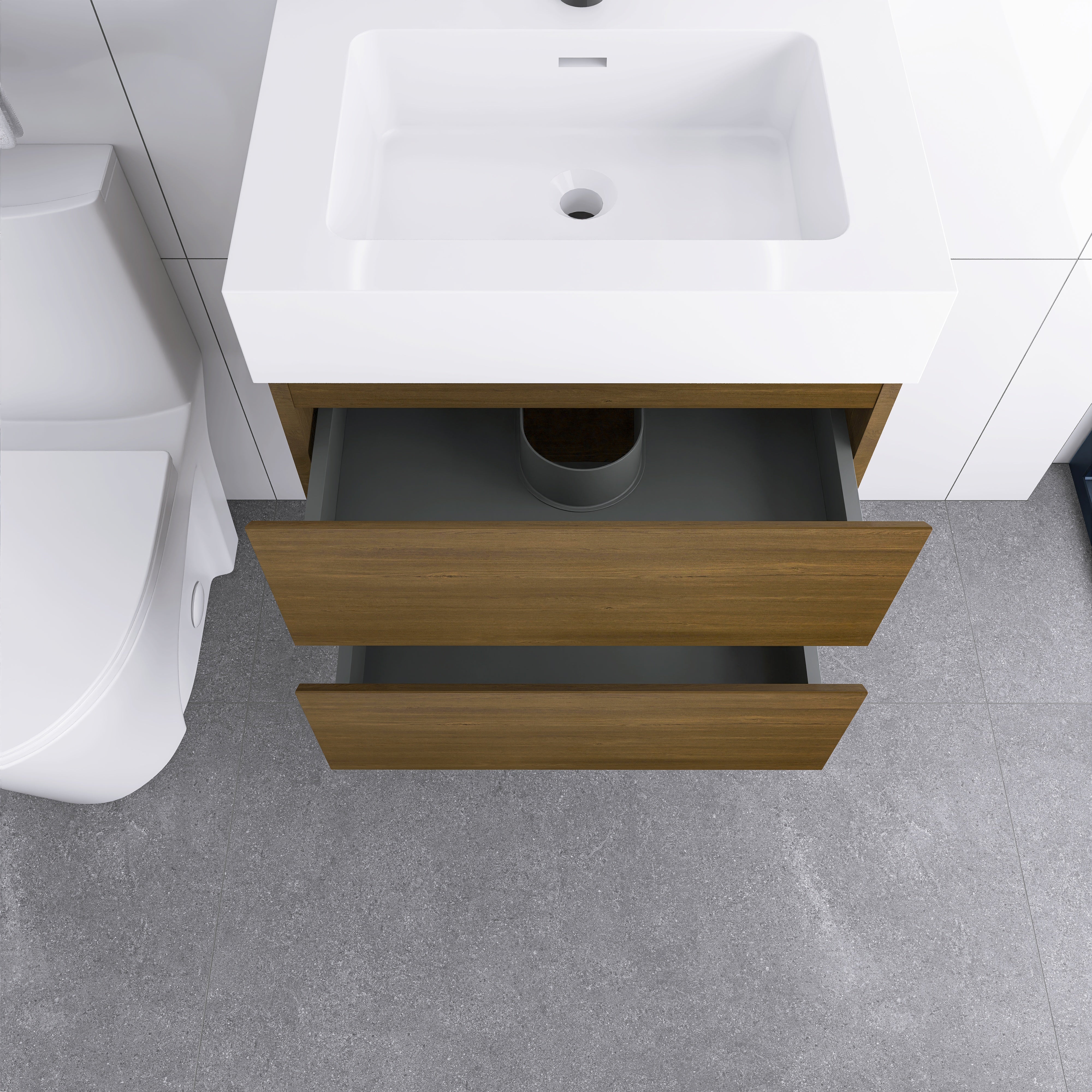 Wall-Mounted Bathroom Vanity Set with 2 Drawers and Solid surface Sink