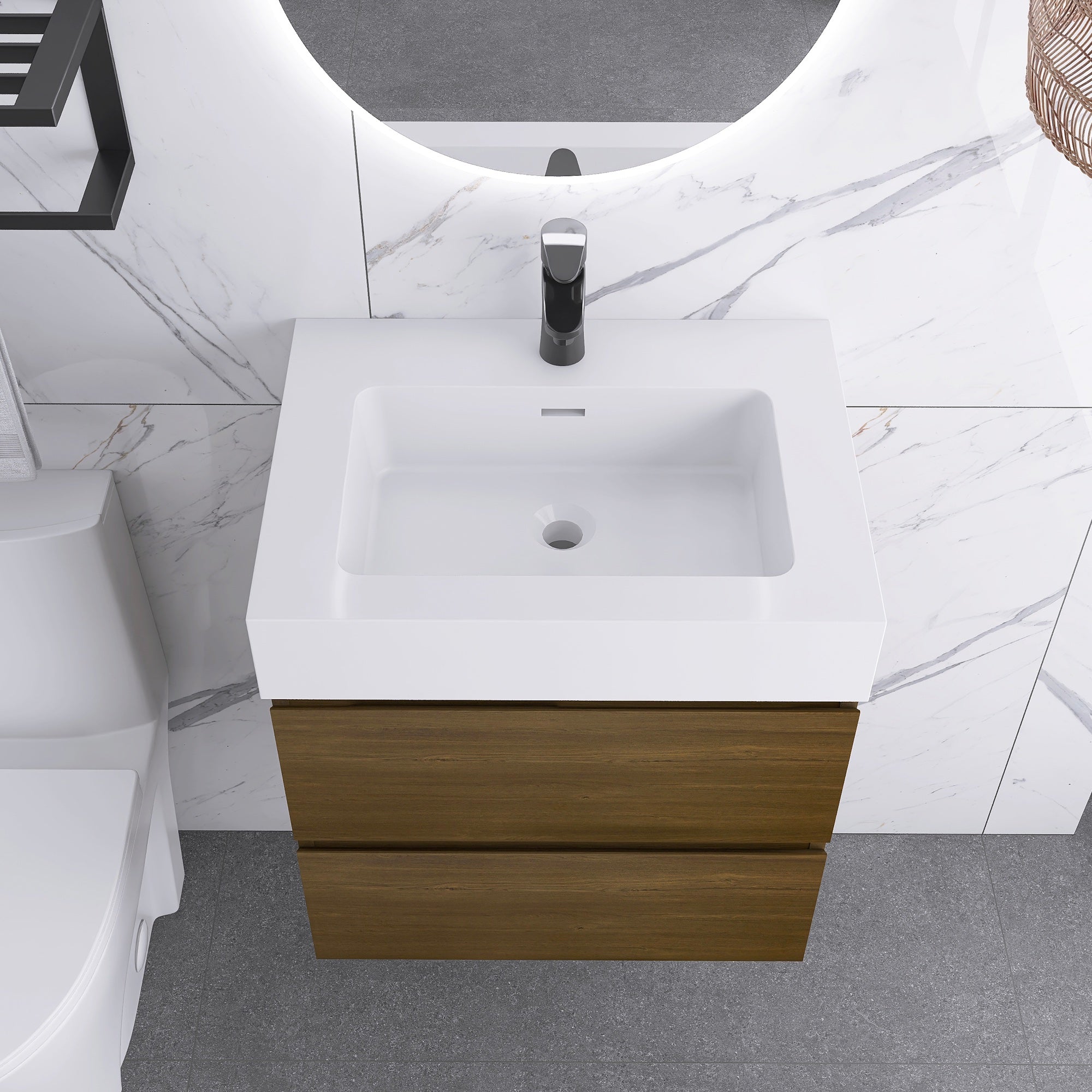 Wall-Mounted Bathroom Vanity Set with 2 Drawers and Solid surface Sink