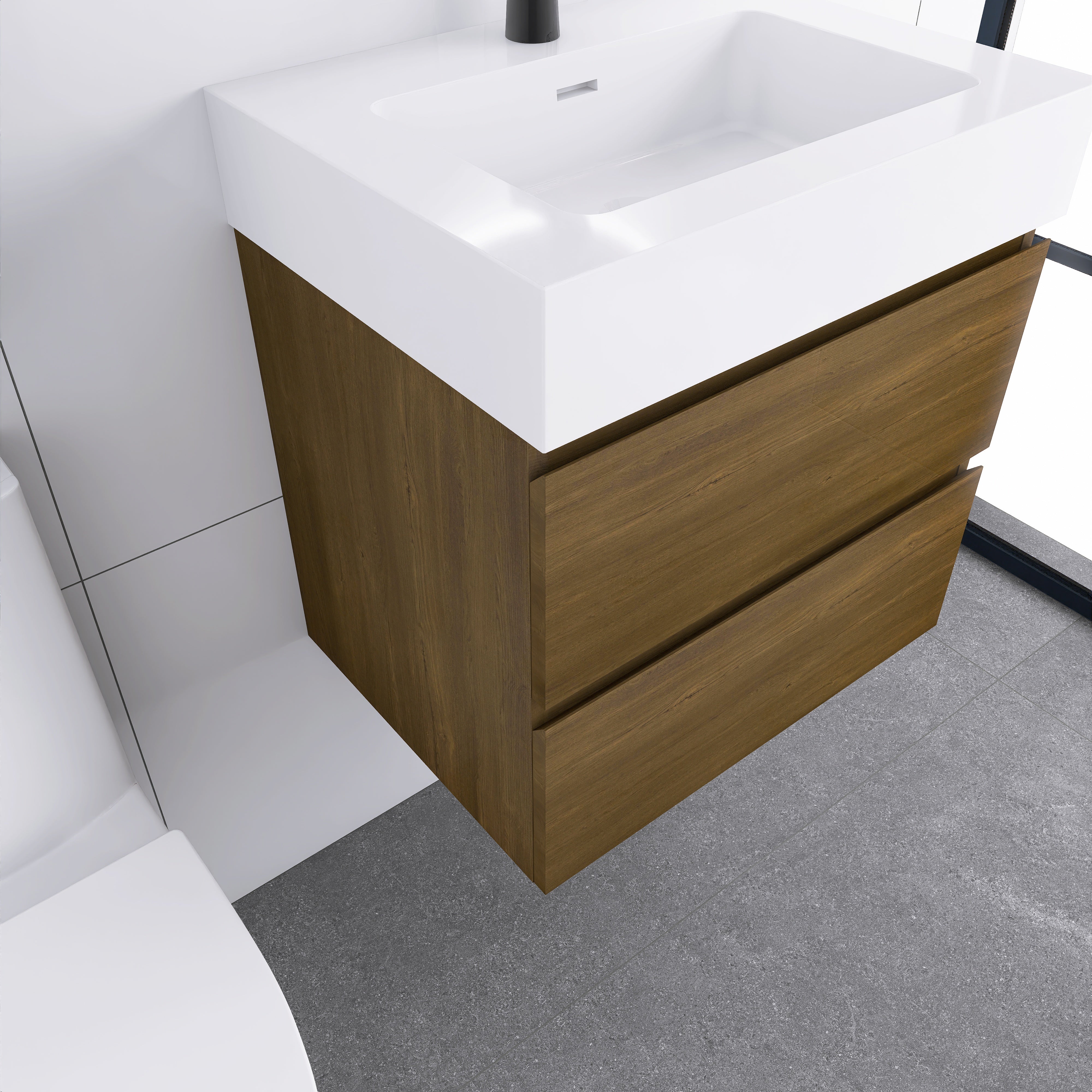 Wall-Mounted Bathroom Vanity Set with 2 Drawers and Solid surface Sink