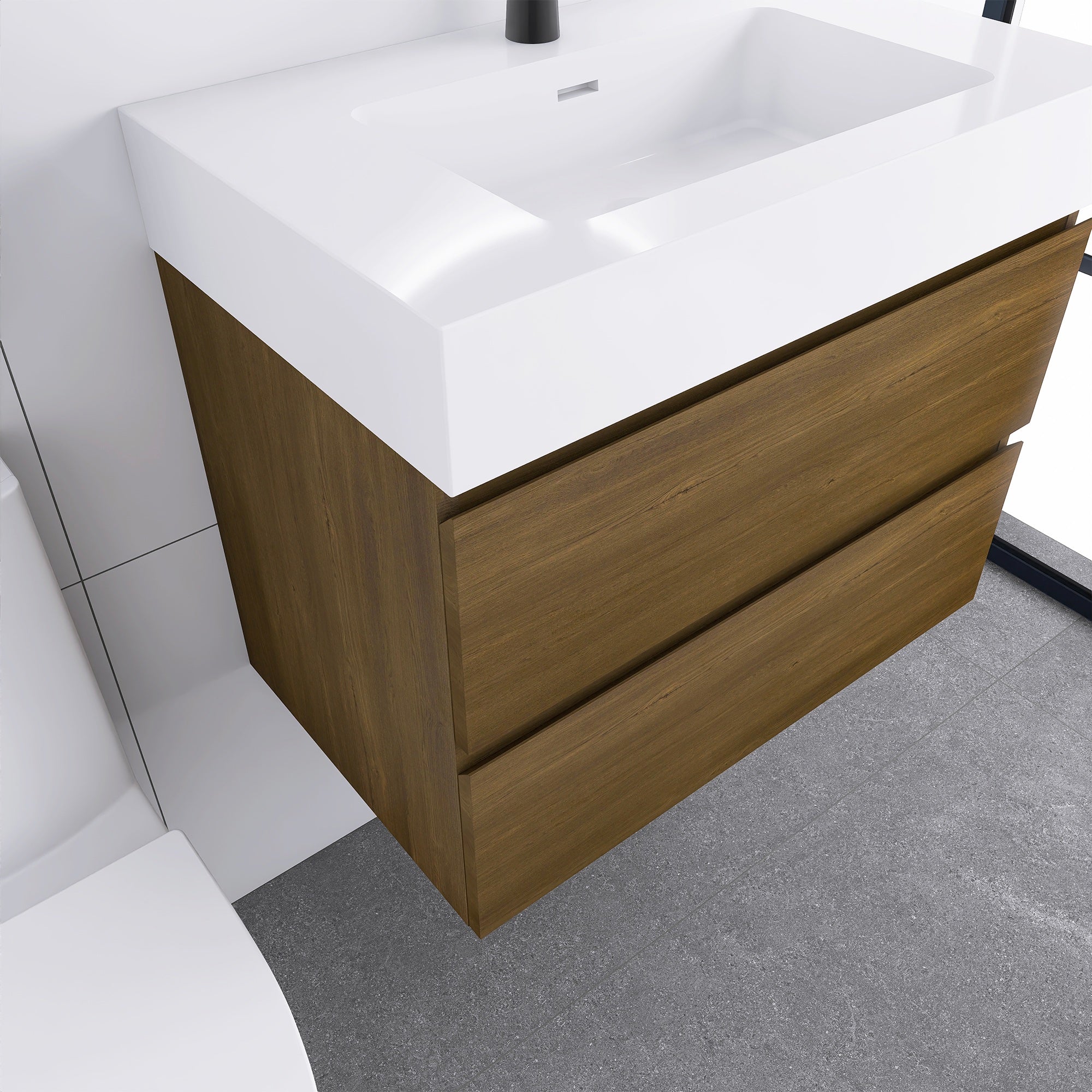 Wall-Mounted Bathroom Vanity Set with 2 Drawers and Solid surface Sink