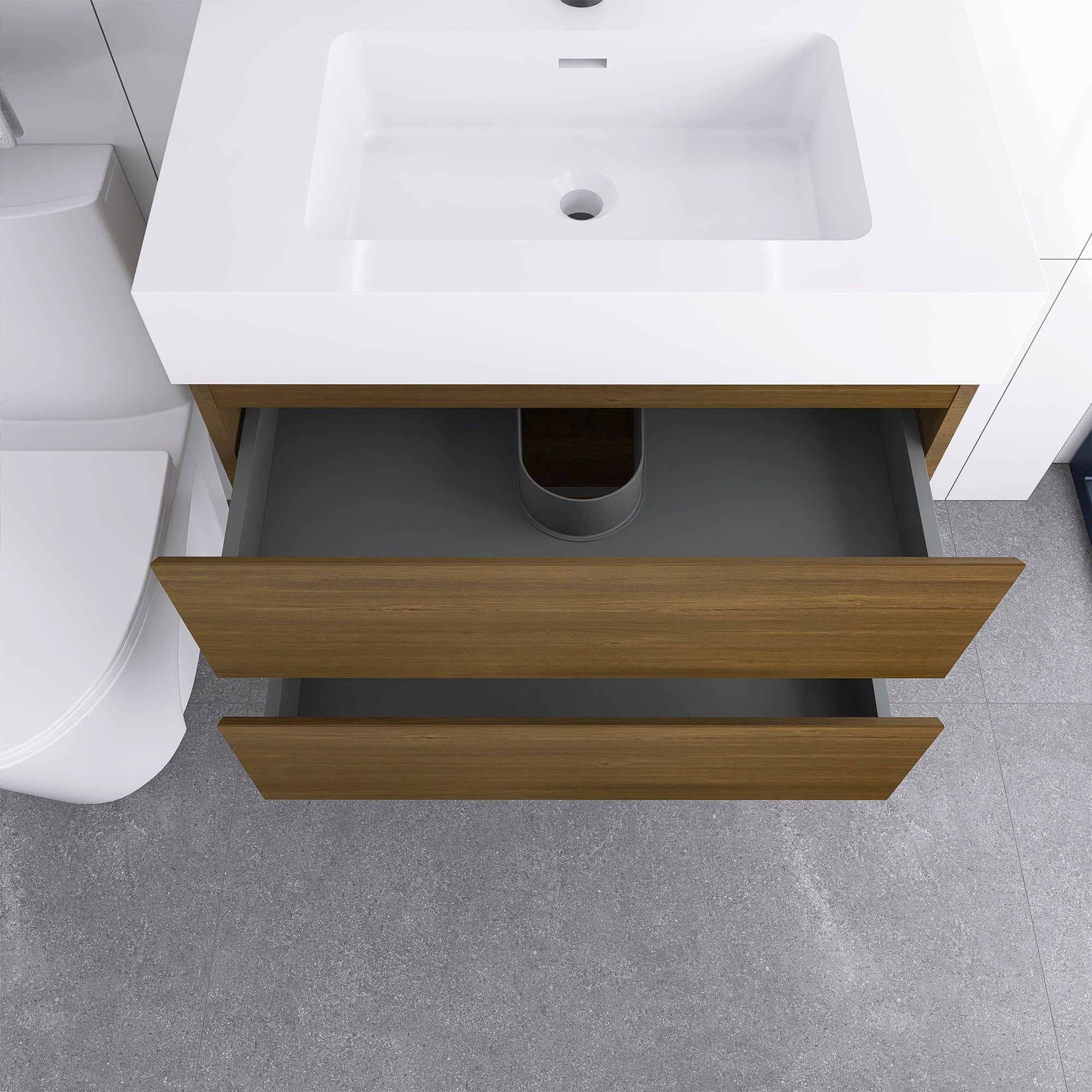 Wall-Mounted Bathroom Vanity Set with 2 Drawers and Solid surface Sink