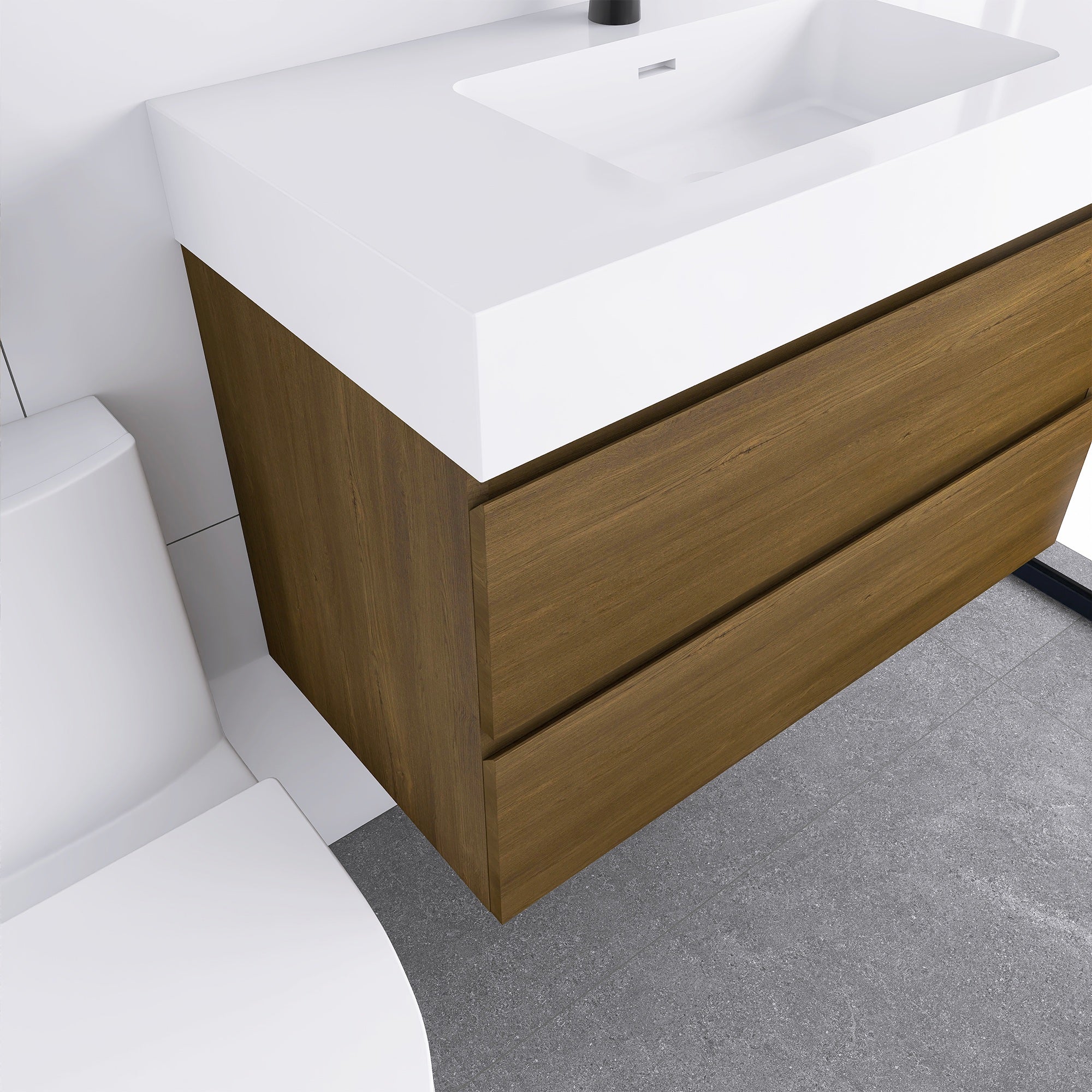 Wall-Mounted Bathroom Vanity Set with 2 Drawers and Solid surface Sink