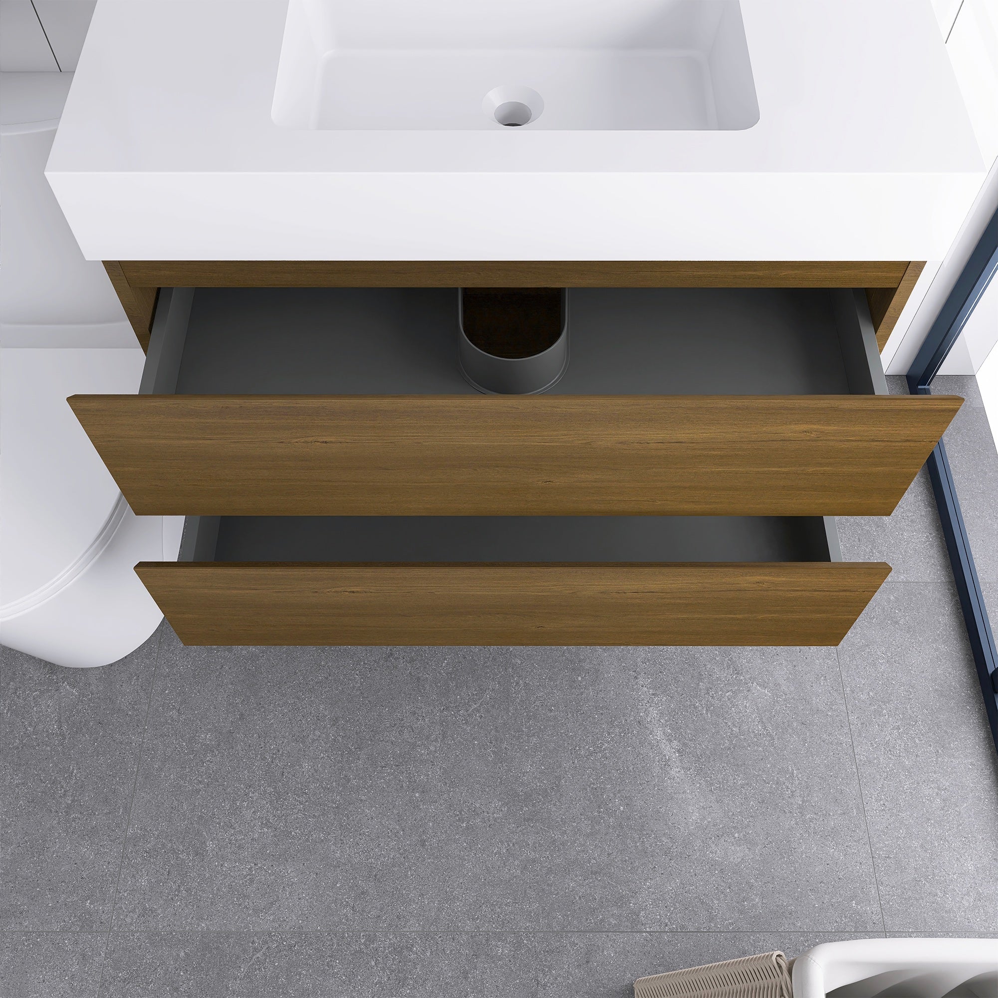 Wall-Mounted Bathroom Vanity Set with 2 Drawers and Solid surface Sink