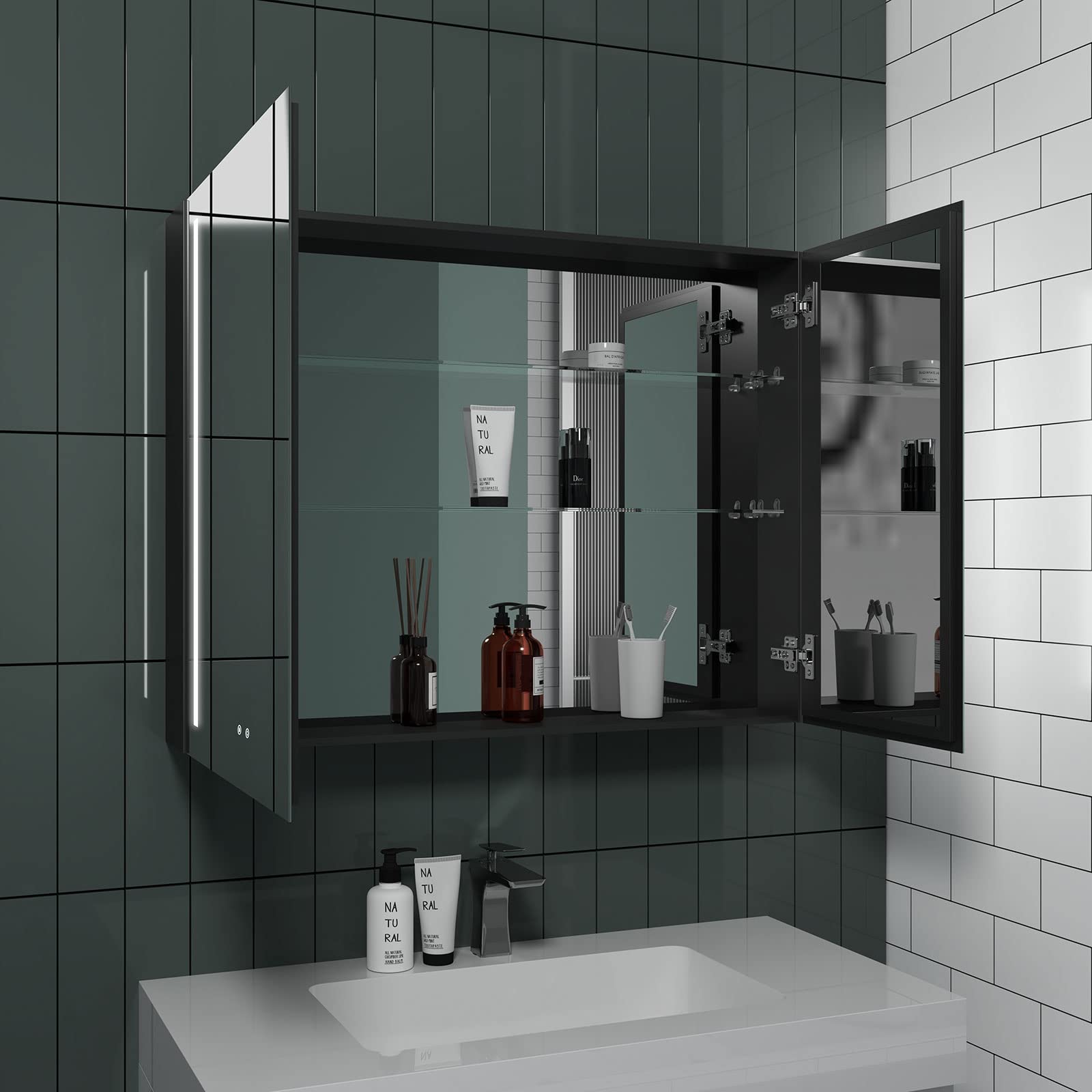 Staykiwi Surface Mount Bathroom Medicine Cabinet with Mirror and Shelves