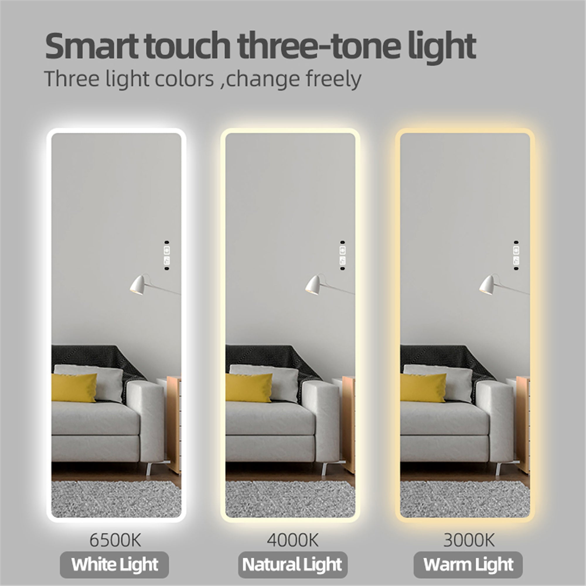 22 Inches Rectangular Frameless Wall Mounted LED Full Length Mirror