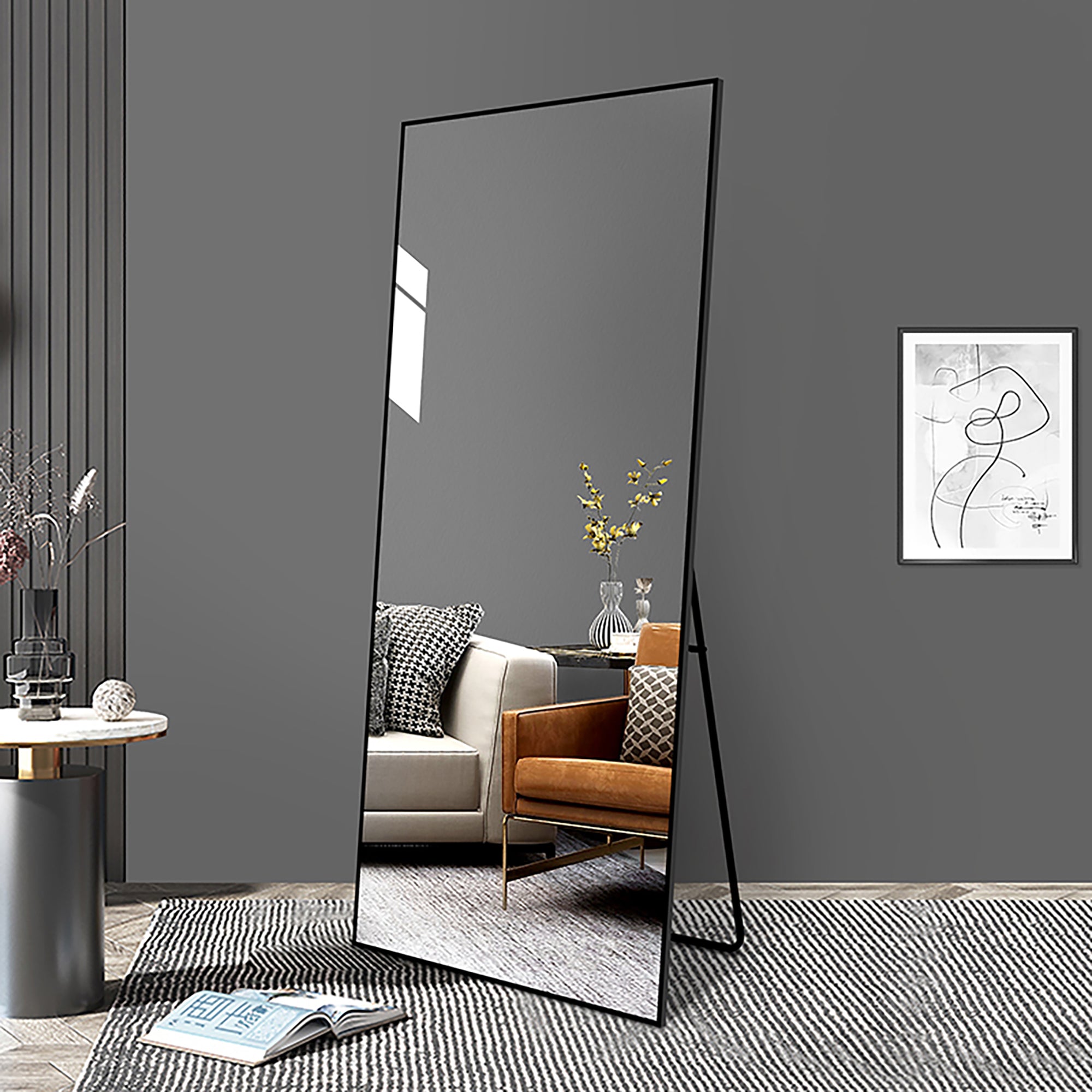 24 Inches Rectangular Framed Freestanding Full Length Mirror