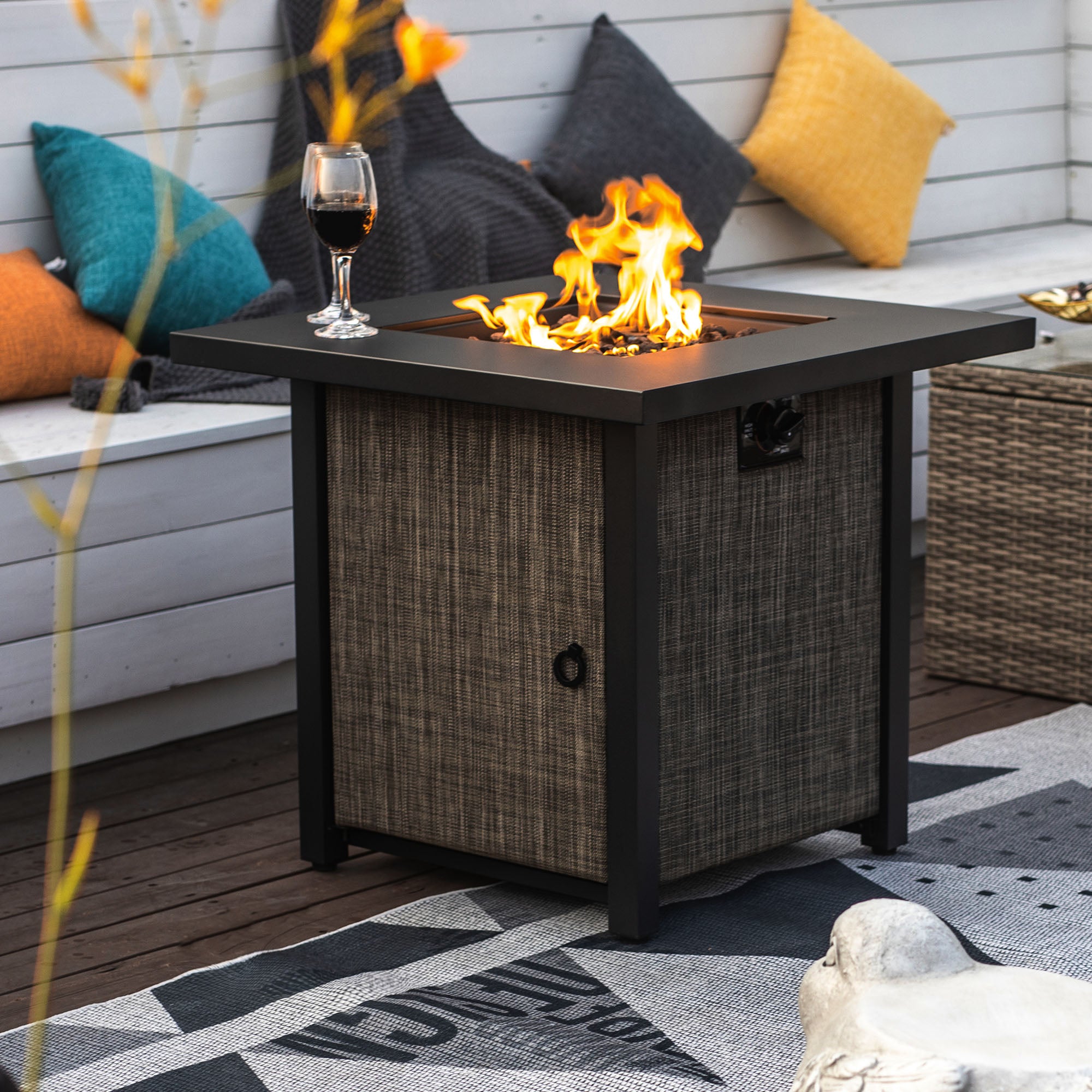 28 in Textilene Fire Pit Table Propane/ Liquefied Petroleum Gas in Black and Gray