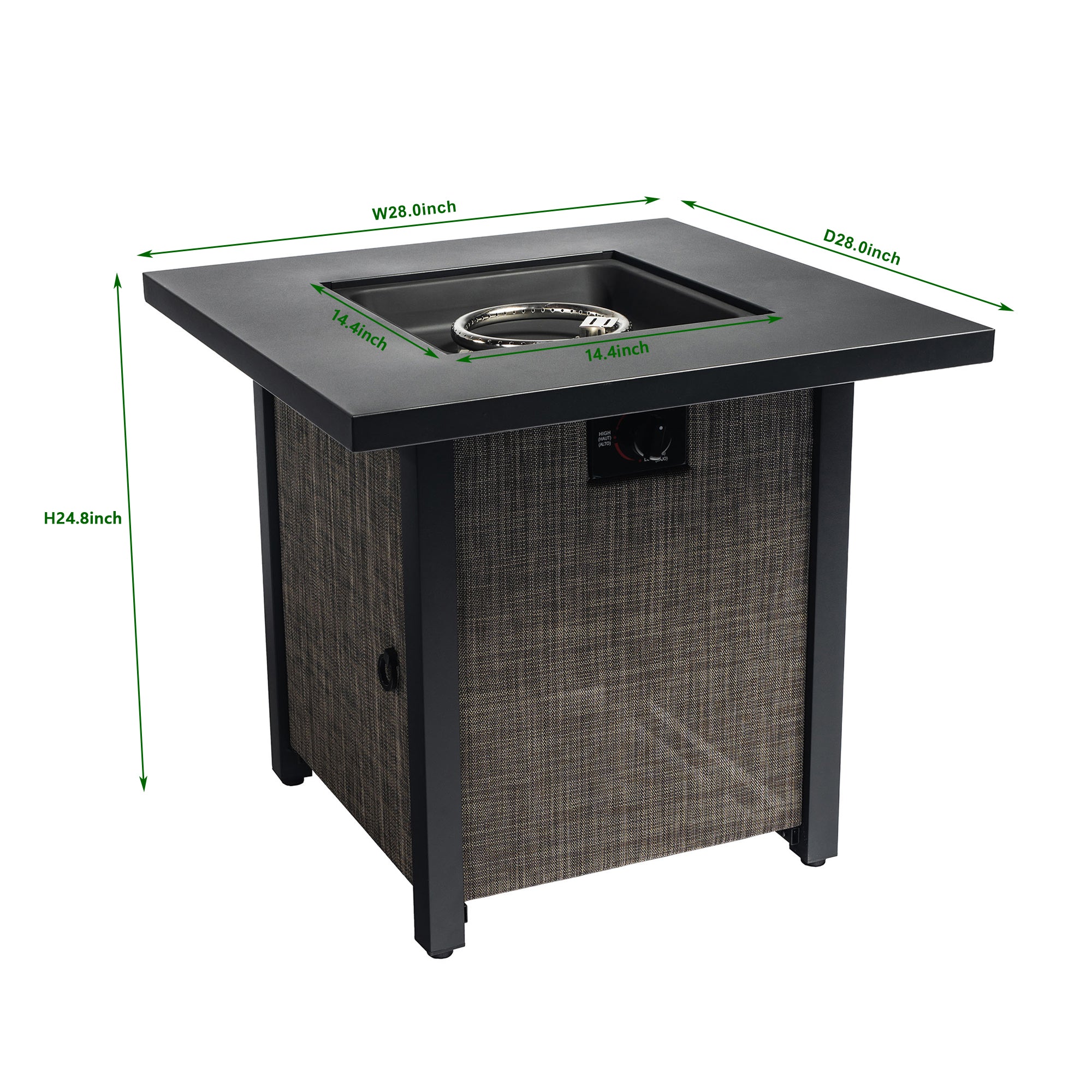 28 in Textilene Fire Pit Table Propane/ Liquefied Petroleum Gas in Black and Gray