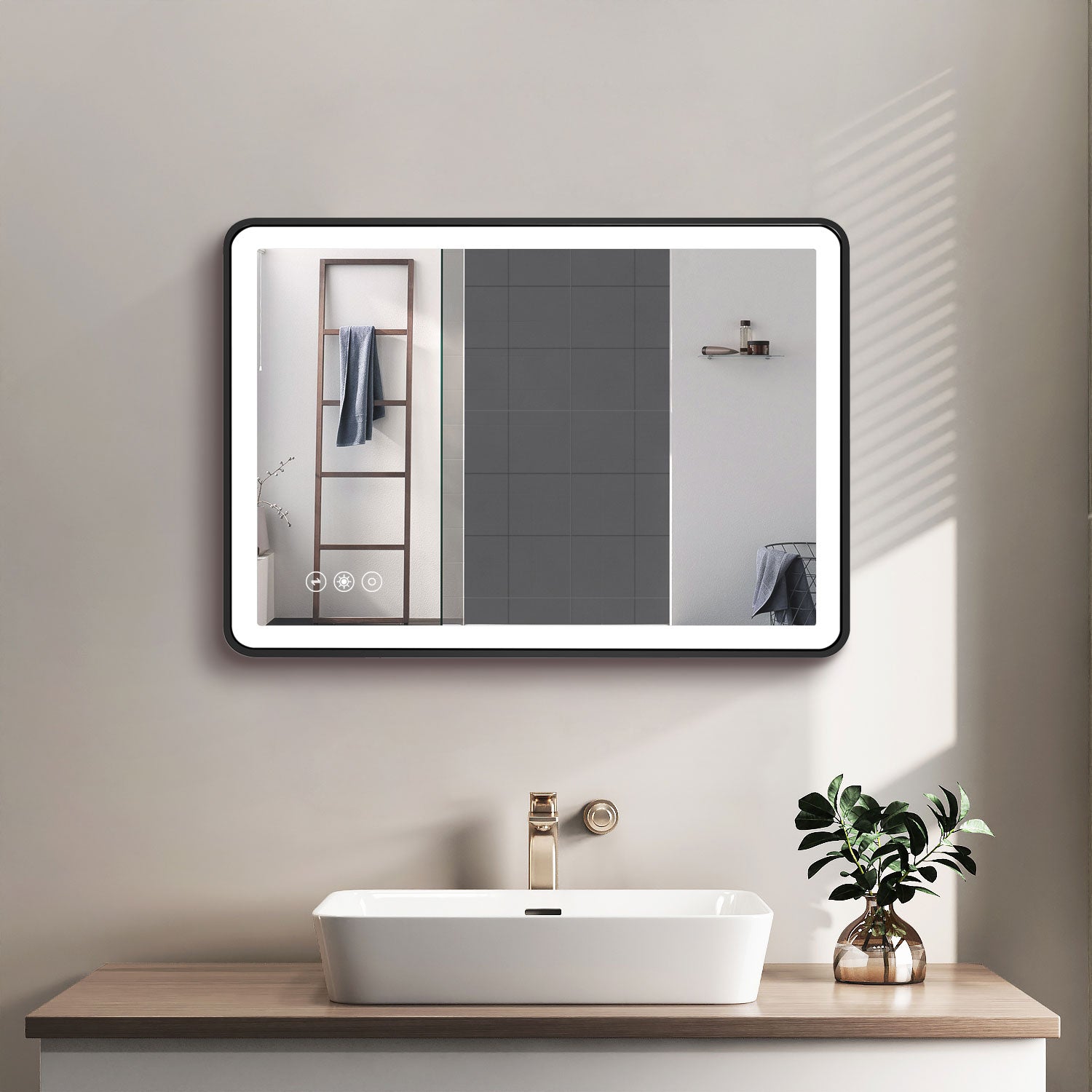 24" x 32" Black Framed Copper-free Touch Switch Anti-Fog Dimmable LED Bathroom Vanity Mirror