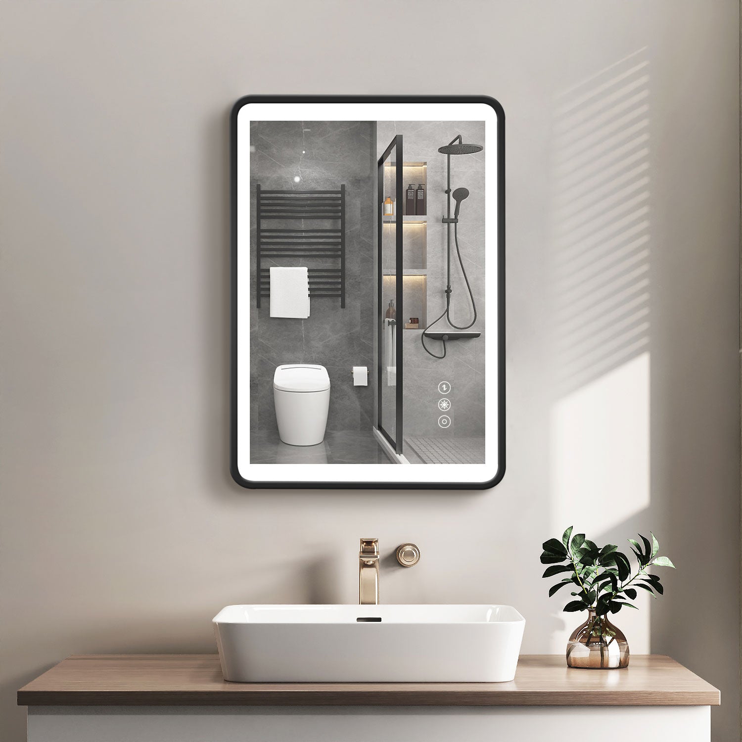 24" x 32" Black Framed Copper-free Touch Switch Anti-Fog Dimmable LED Bathroom Vanity Mirror