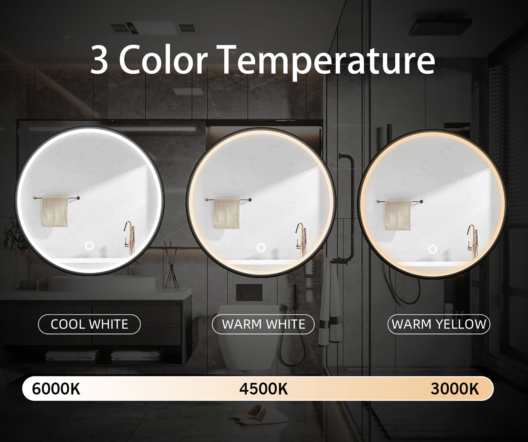 24" Round Aluminum Surface Mounted LED Medicine Cabinet with Doors and Shelves