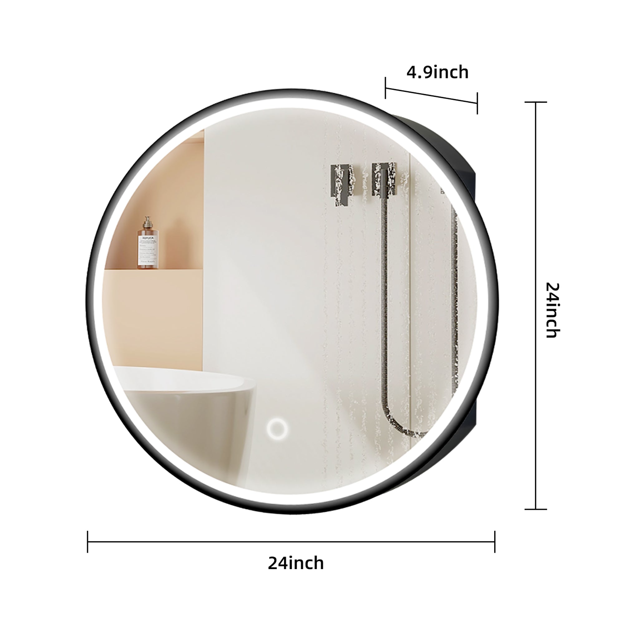 24" Round Aluminum Surface Mounted LED Medicine Cabinet with Doors and Shelves