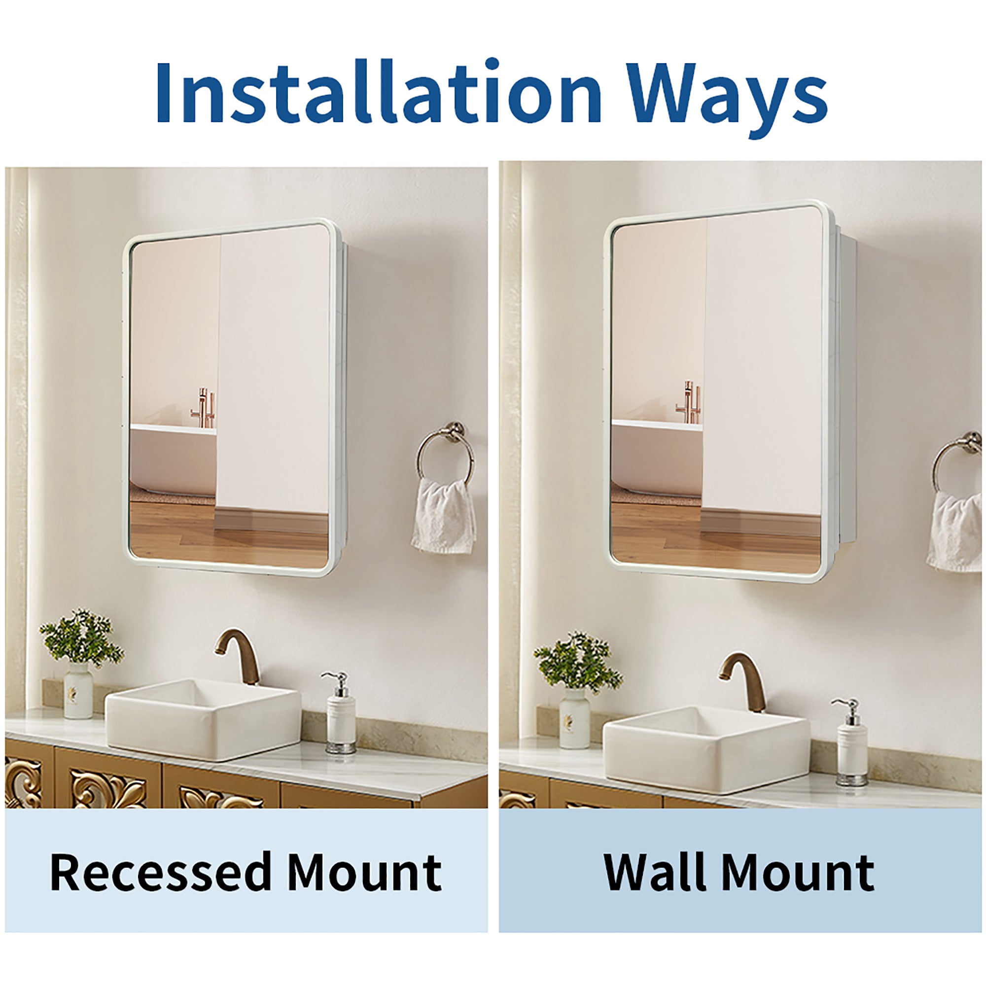 24 in. W x 32 in. H Iron Surface/Recessed Mount Medicine Cabinet with Adjustable Shelves