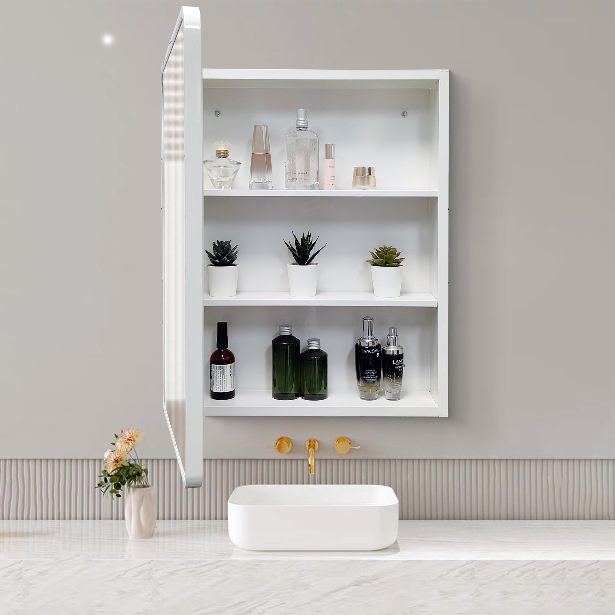 24 in. W x 32 in. H Iron Surface/Recessed Mount Medicine Cabinet with Adjustable Shelves