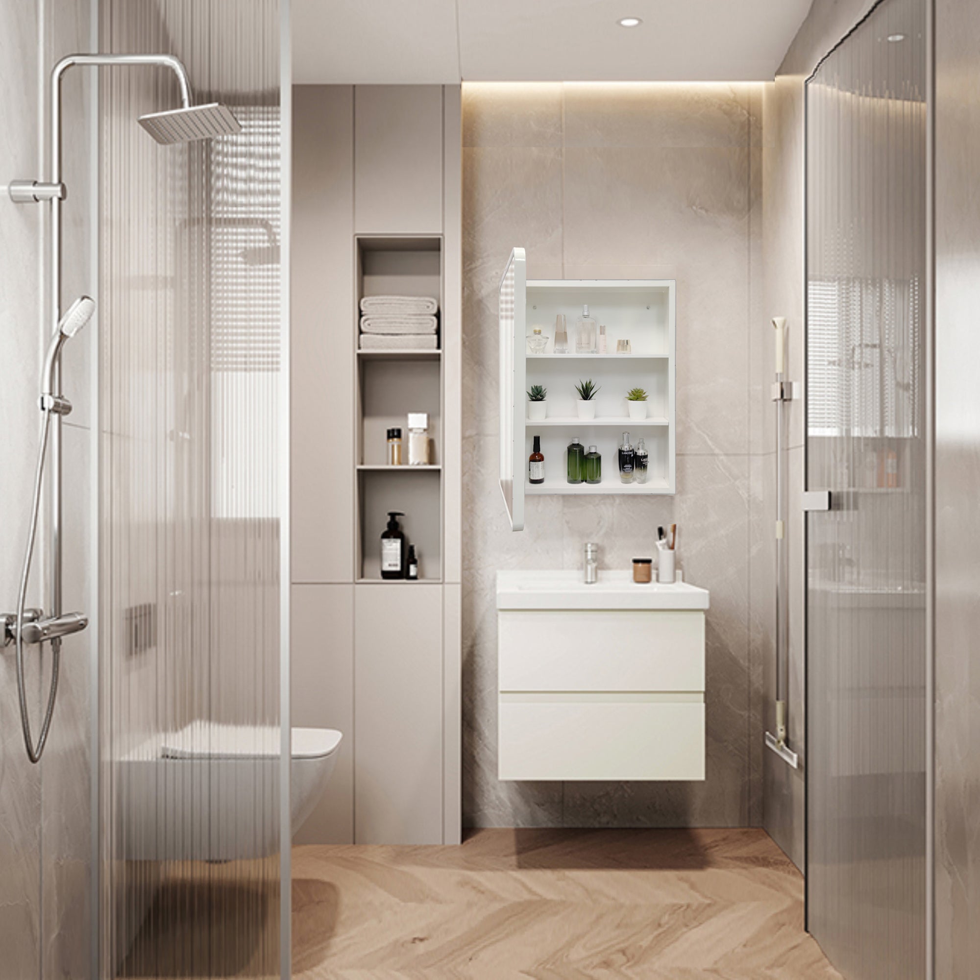 24 in. W x 32 in. H Iron Surface/Recessed Mount Medicine Cabinet with Adjustable Shelves