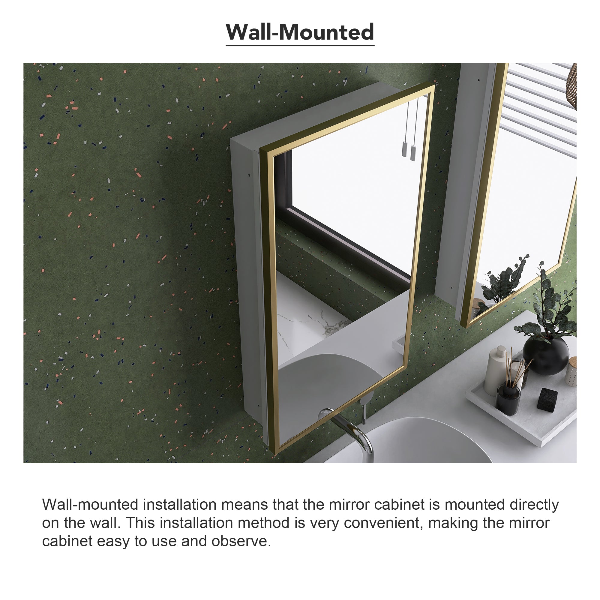 16" x 28" Wall Mounted Gold Framed Storage Bathroom Medicine Cabinet with Mirror
