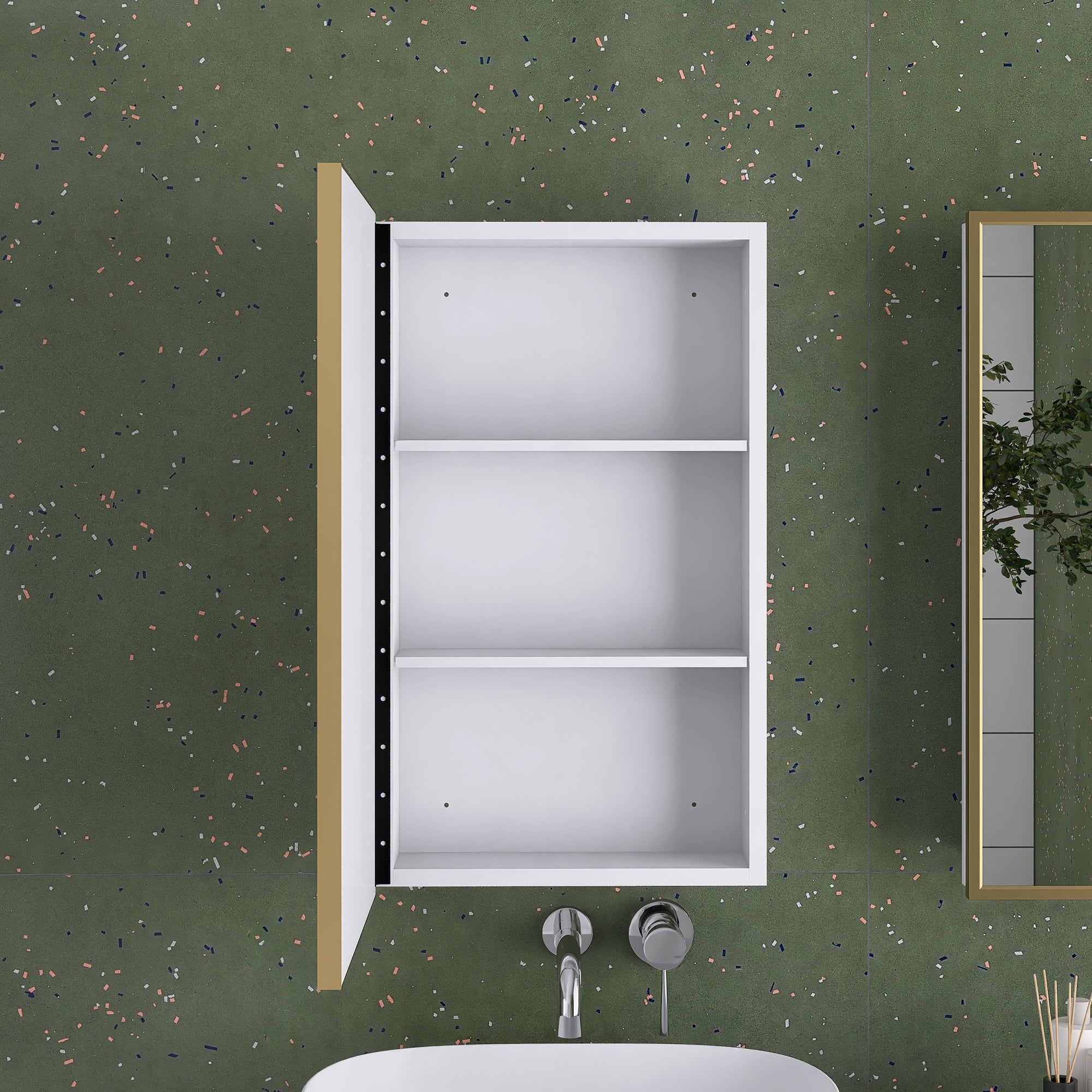 16" x 28" Wall Mounted Gold Framed Storage Bathroom Medicine Cabinet with Mirror