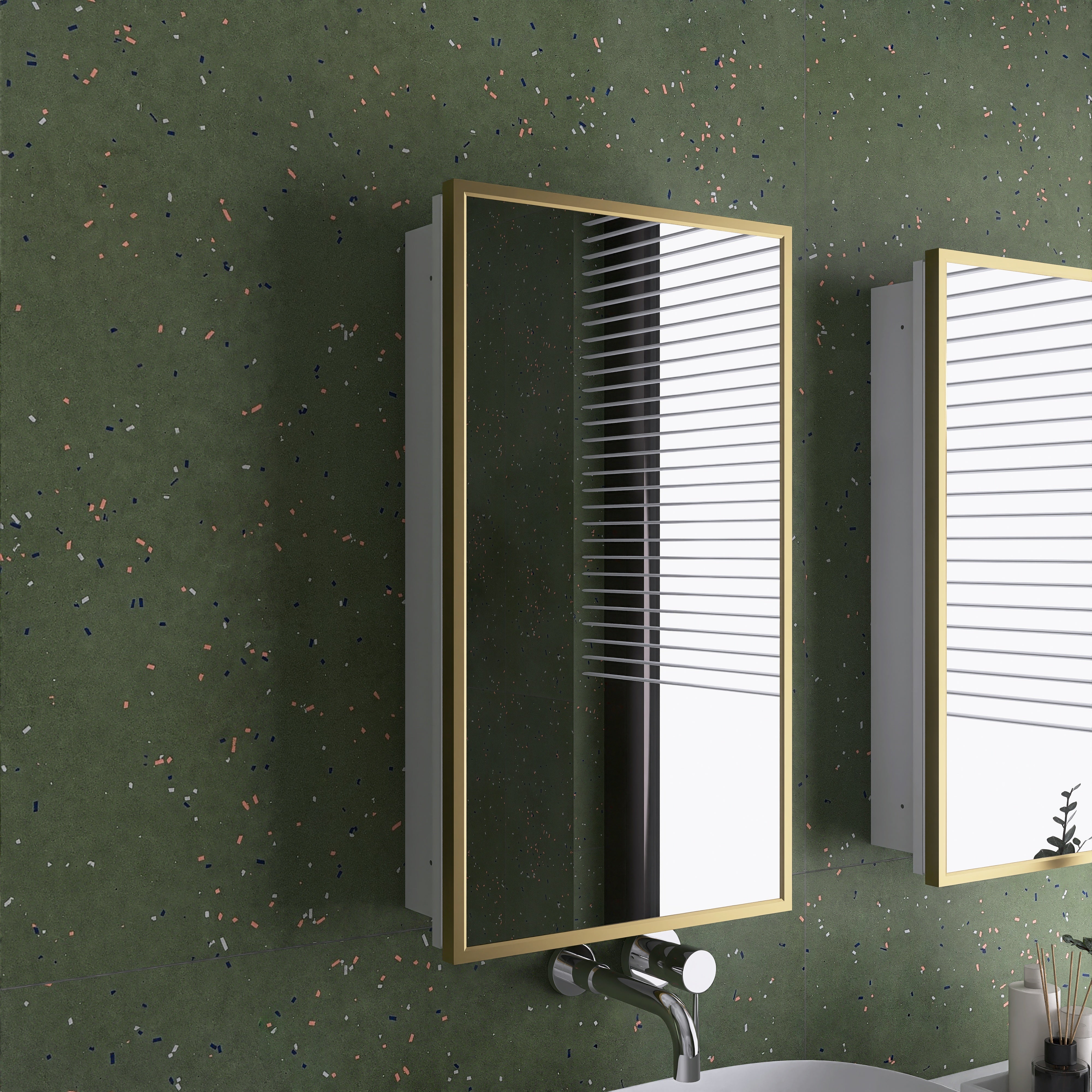 16" x 28" Wall Mounted Gold Framed Storage Bathroom Medicine Cabinet with Mirror