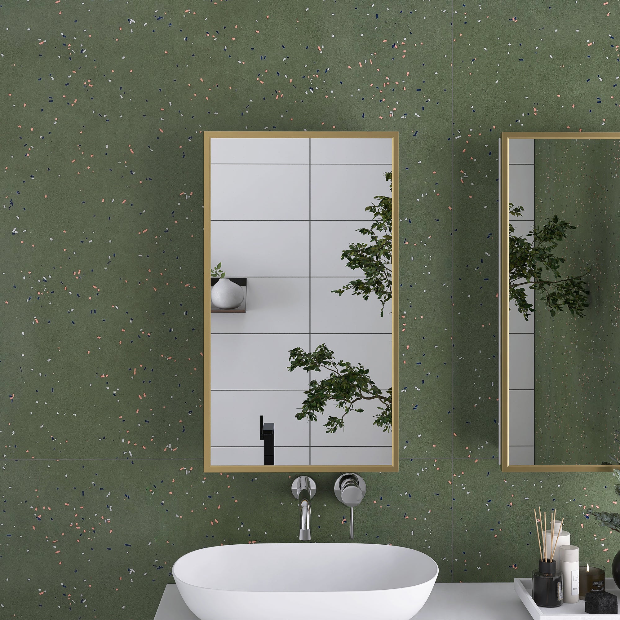 16" x 28" Wall Mounted Gold Framed Storage Bathroom Medicine Cabinet with Mirror