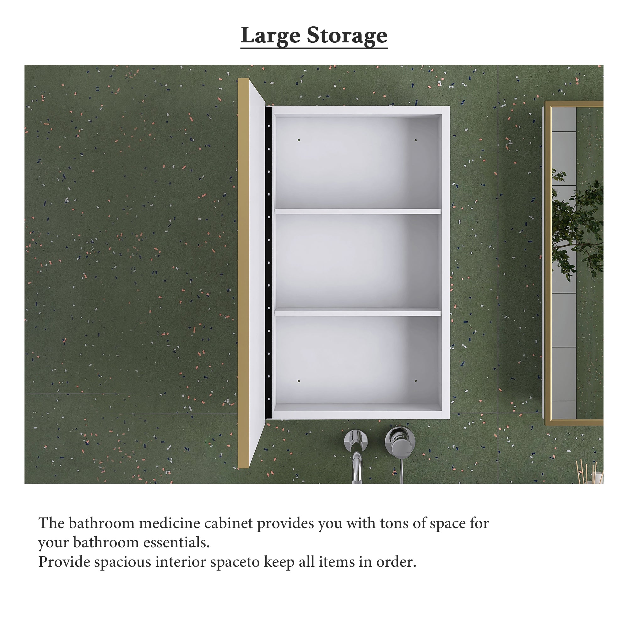 16" x 28" Wall Mounted Gold Framed Storage Bathroom Medicine Cabinet with Mirror
