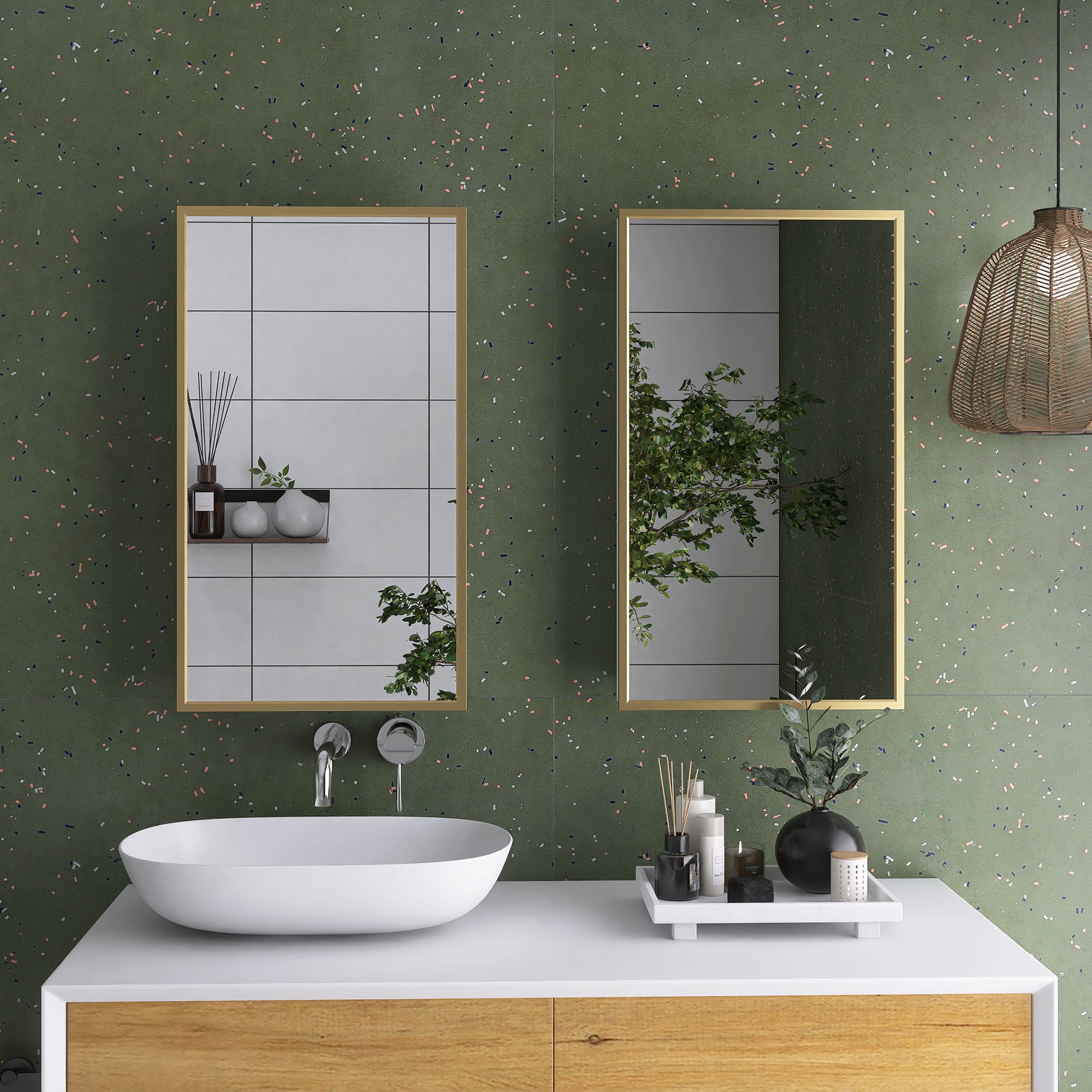 16" x 28" Wall Mounted Gold Framed Storage Bathroom Medicine Cabinet with Mirror