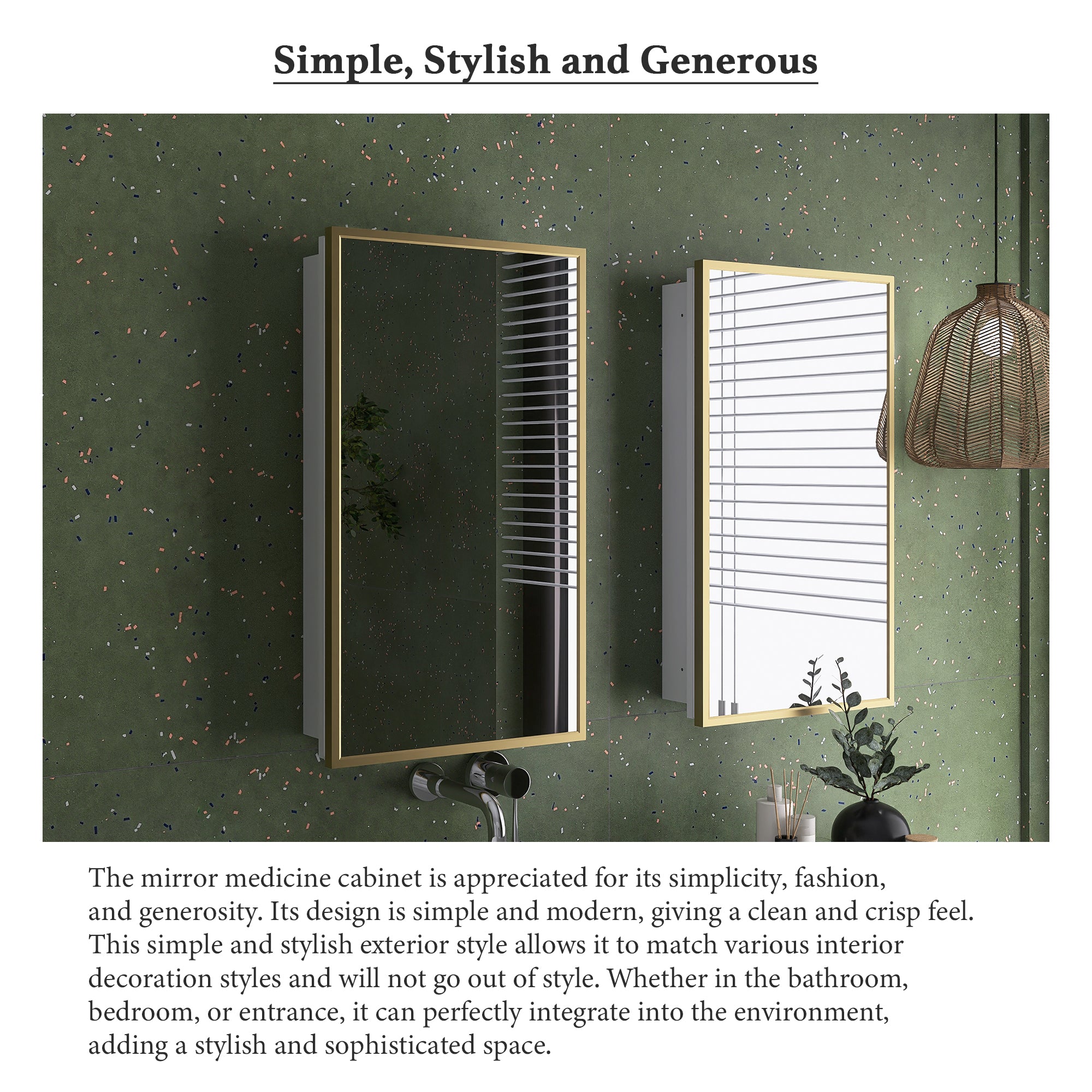 16" x 28" Wall Mounted Gold Framed Storage Bathroom Medicine Cabinet with Mirror