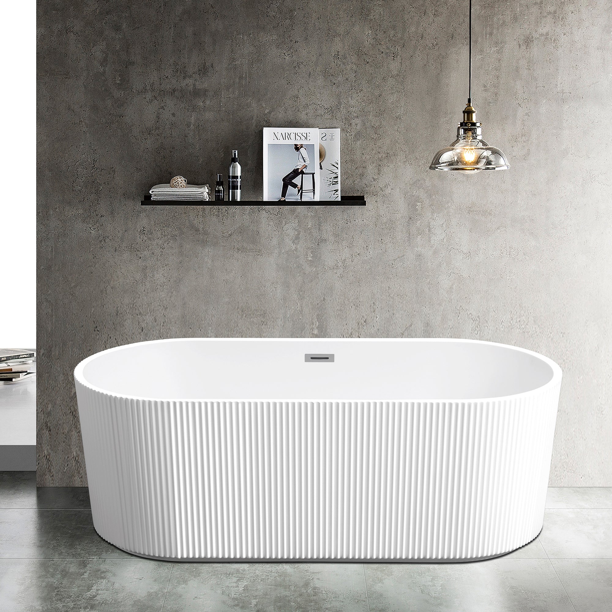 59/67 in. Acrylic Freestanding Flatbottom Soaking Bathtub in White