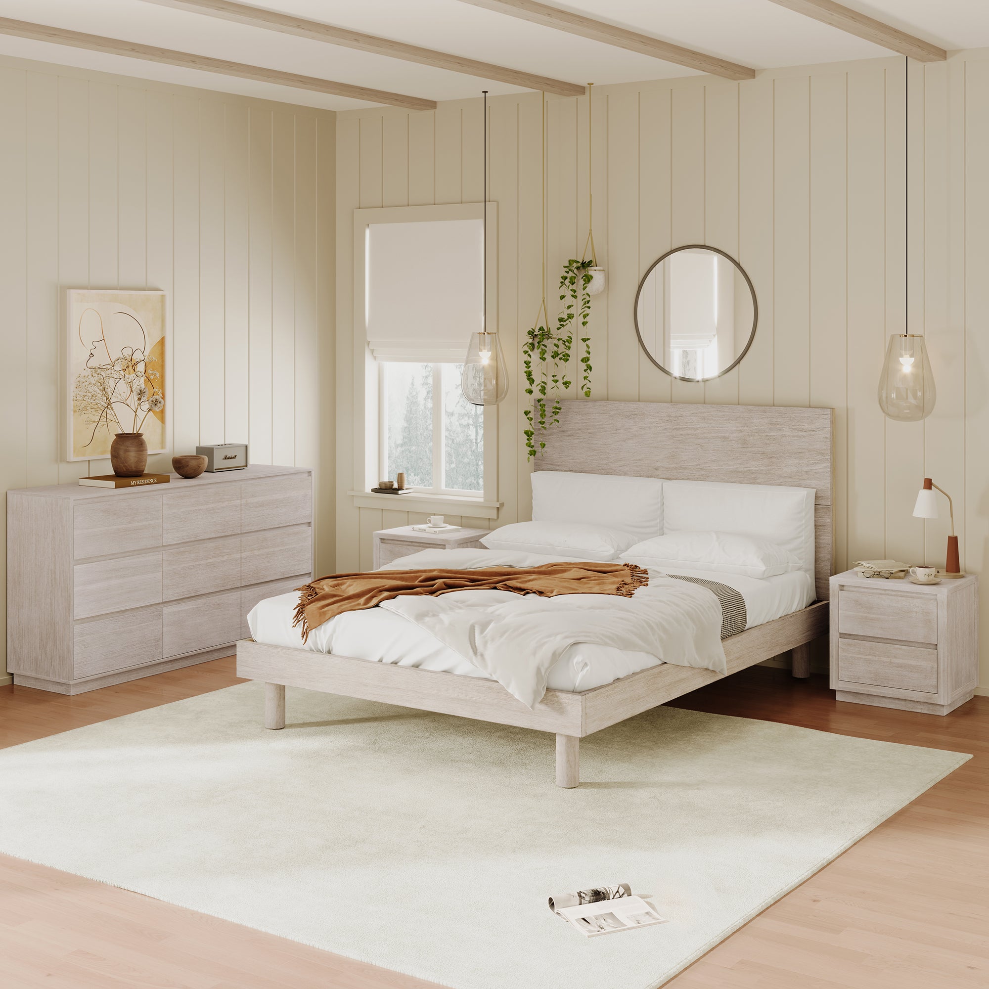 4 Pieces Wood Frame Bedroom Set with Platform Bed and Nightstand and Dresser