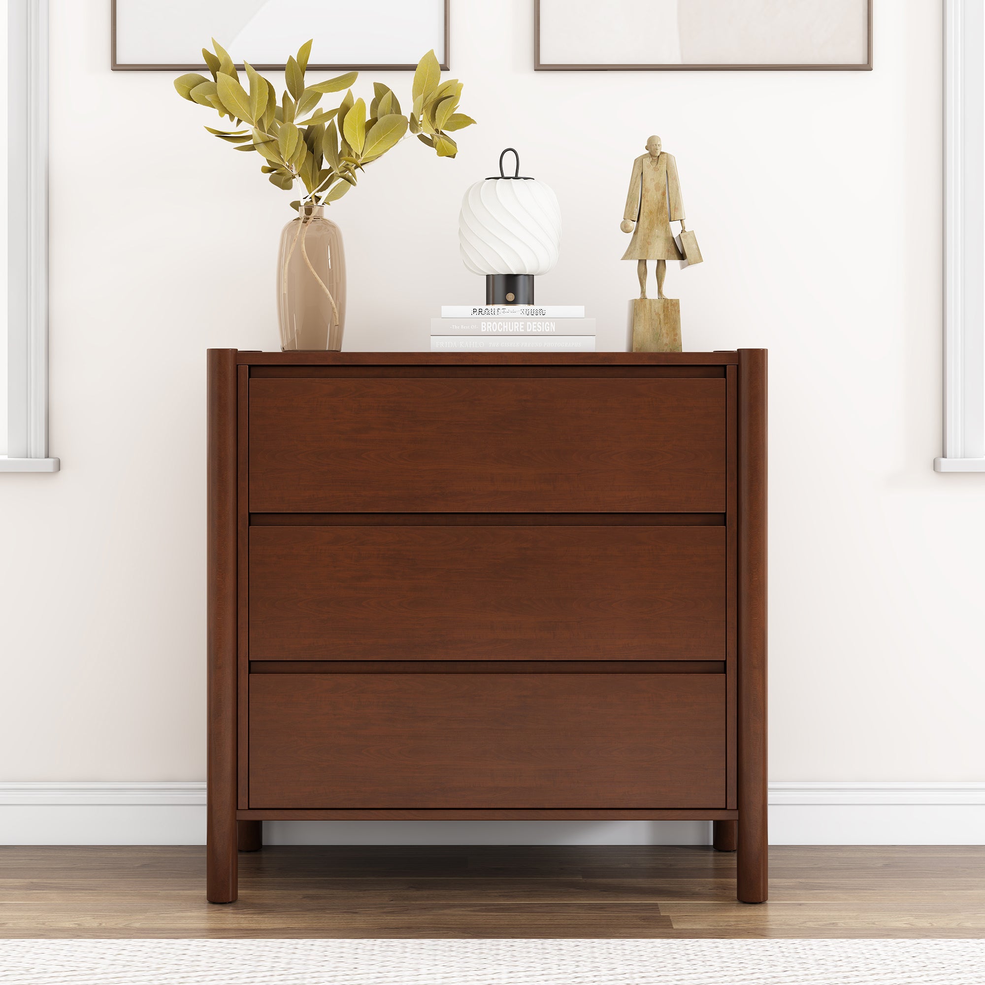 2-Drawer Rubber Wood Nightstand in Walnut