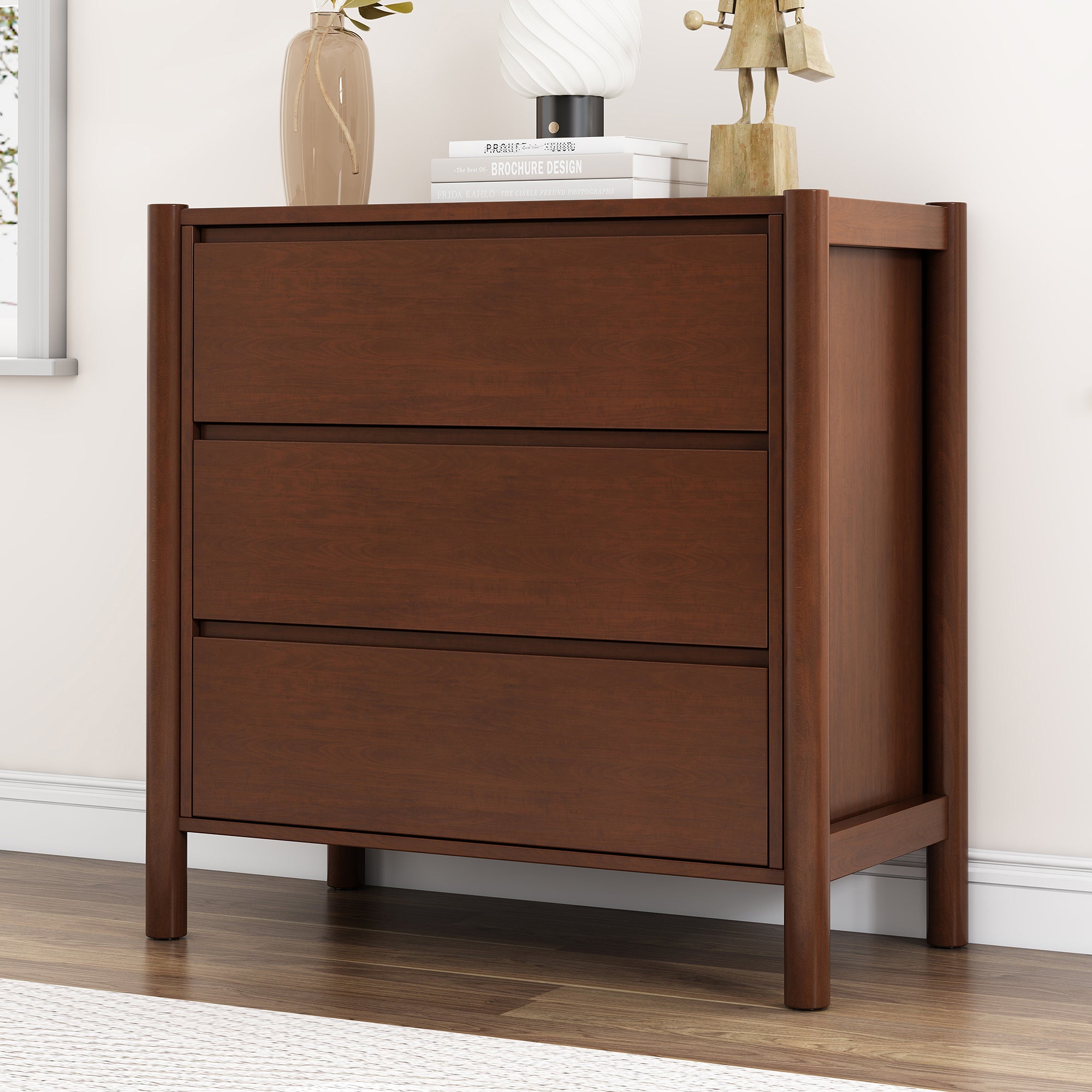 2-Drawer Rubber Wood Nightstand in Walnut
