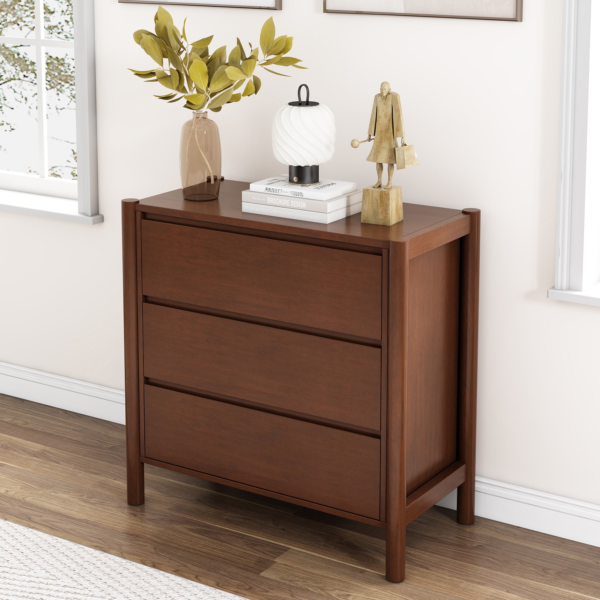 2-Drawer Rubber Wood Nightstand in Walnut