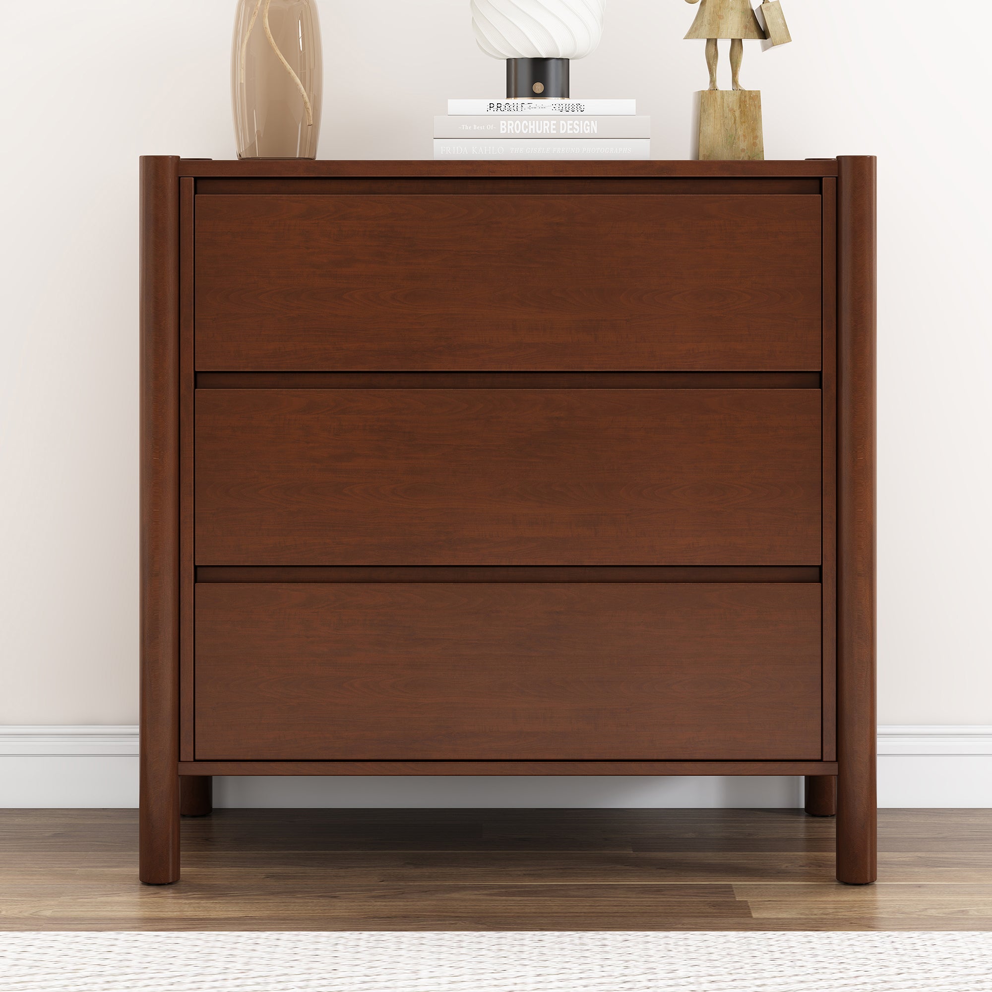 2-Drawer Rubber Wood Nightstand in Walnut