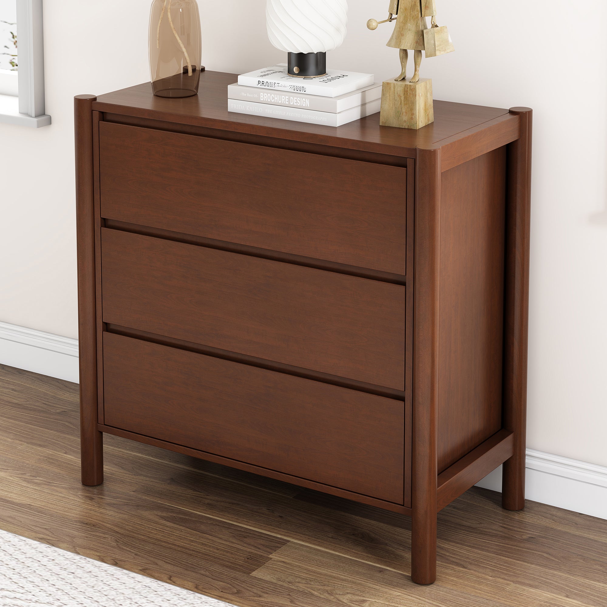 2-Drawer Rubber Wood Nightstand in Walnut