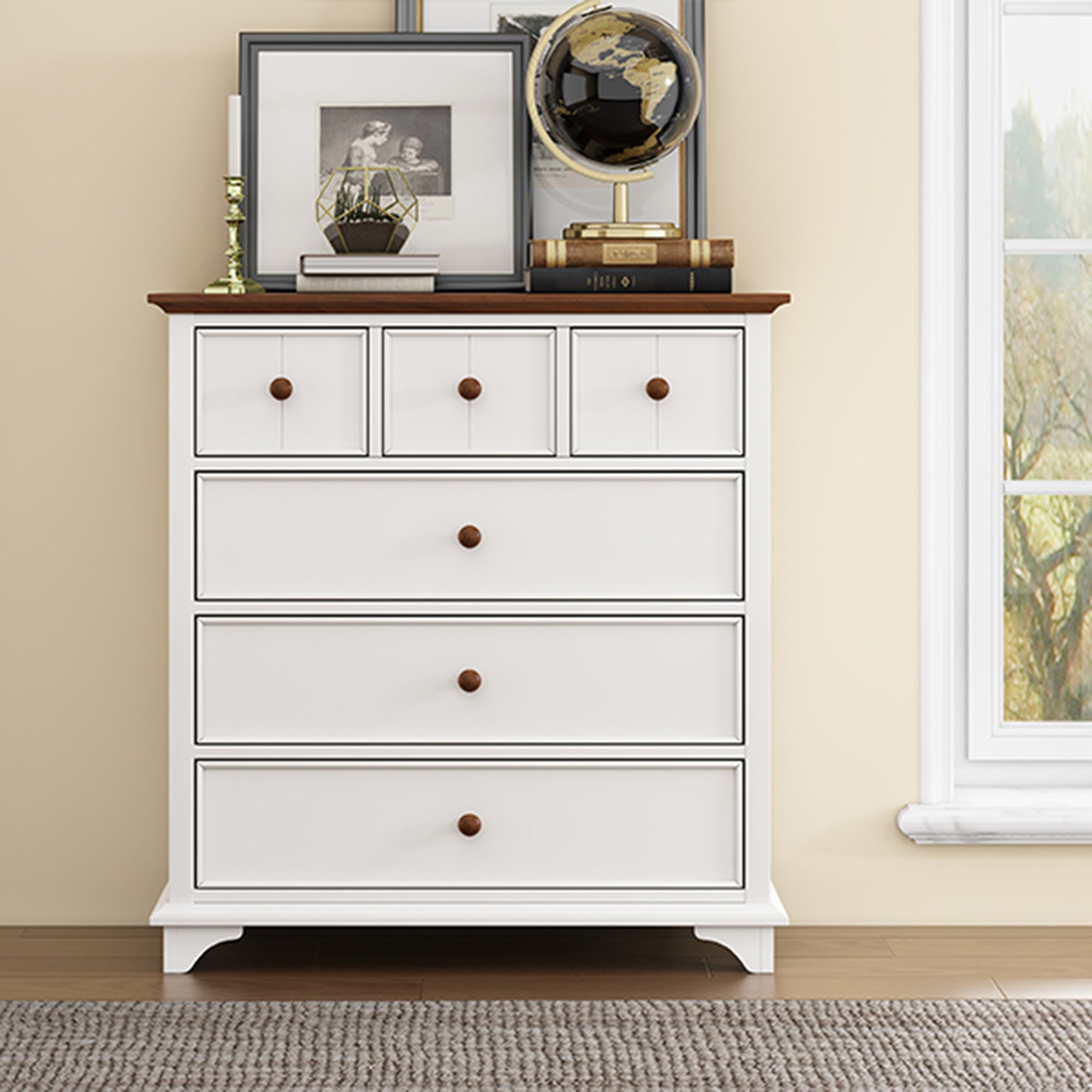 2-Drawer Rubber Wood Nightstand in Walnut